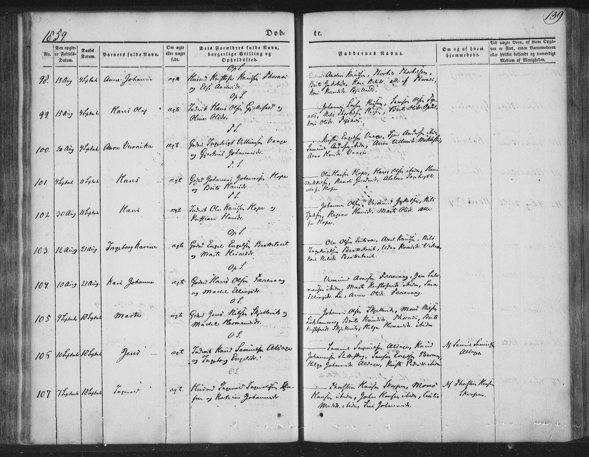 Tysnes sokneprestembete, AV/SAB-A-78601/H/Haa: Parish register (official) no. A 10, 1848-1859, p. 139