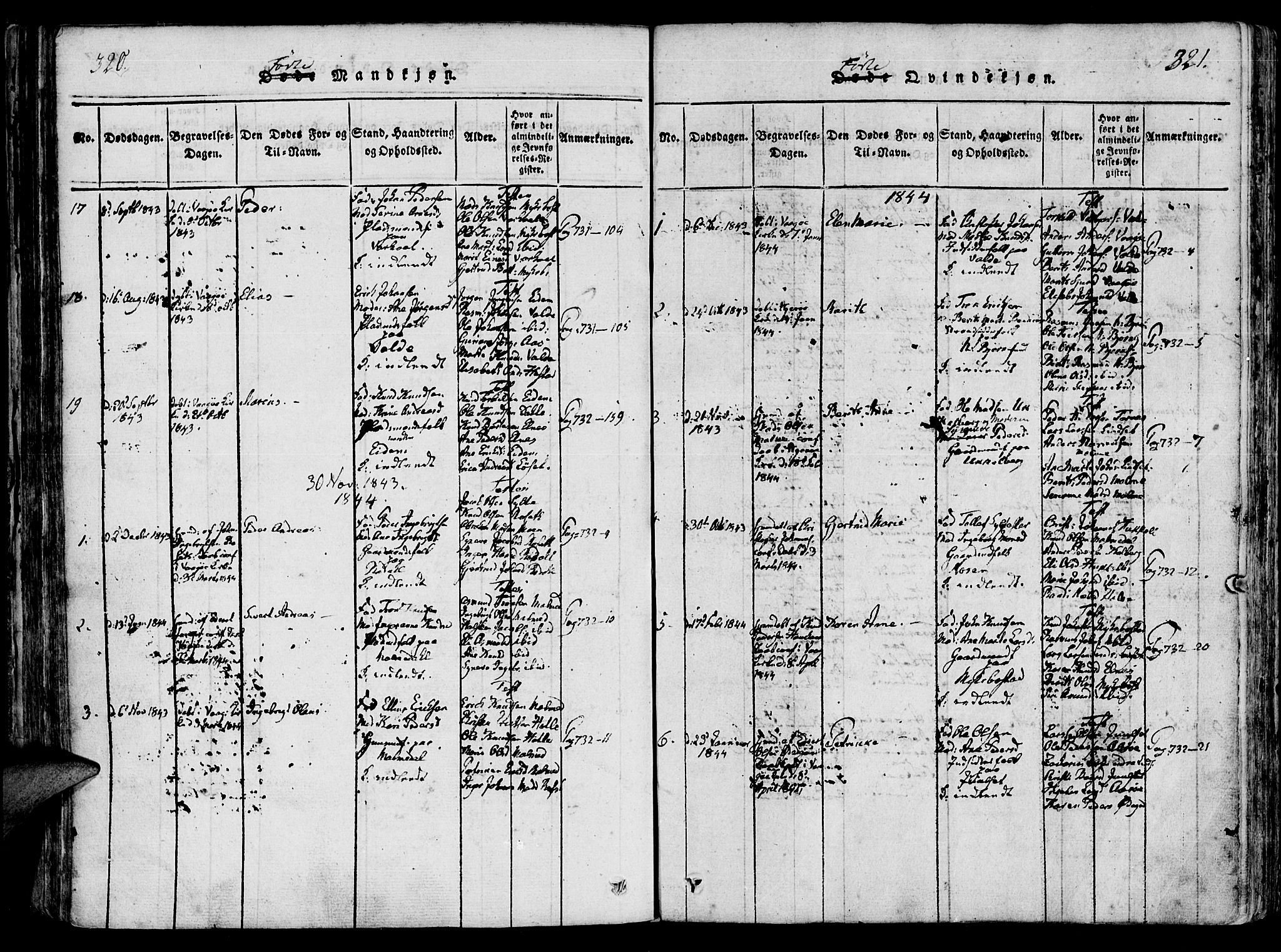 Ministerialprotokoller, klokkerbøker og fødselsregistre - Møre og Romsdal, AV/SAT-A-1454/565/L0747: Parish register (official) no. 565A01, 1817-1844, p. 320-321