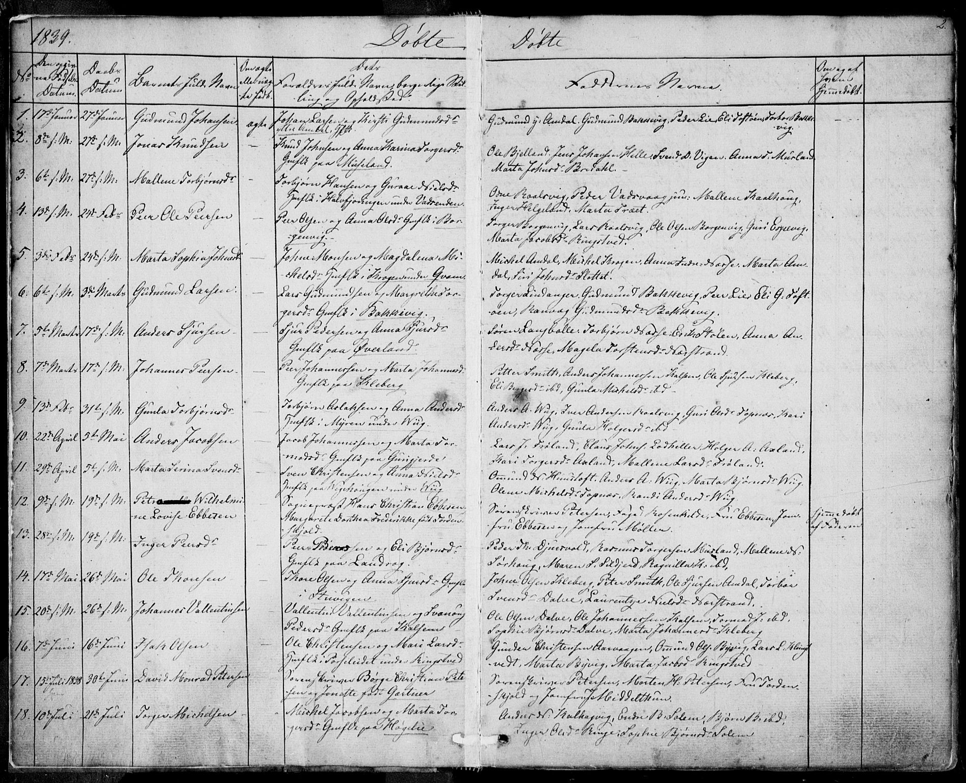 Nedstrand sokneprestkontor, SAST/A-101841/01/IV: Parish register (official) no. A 8, 1839-1860, p. 2