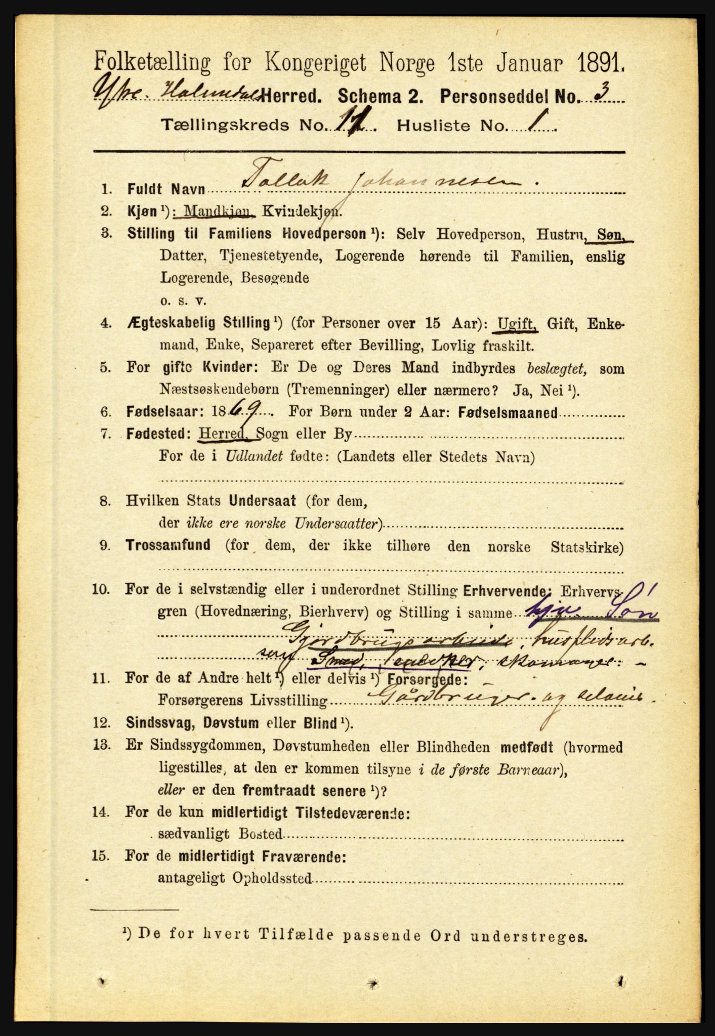 RA, 1891 census for 1429 Ytre Holmedal, 1891, p. 2788