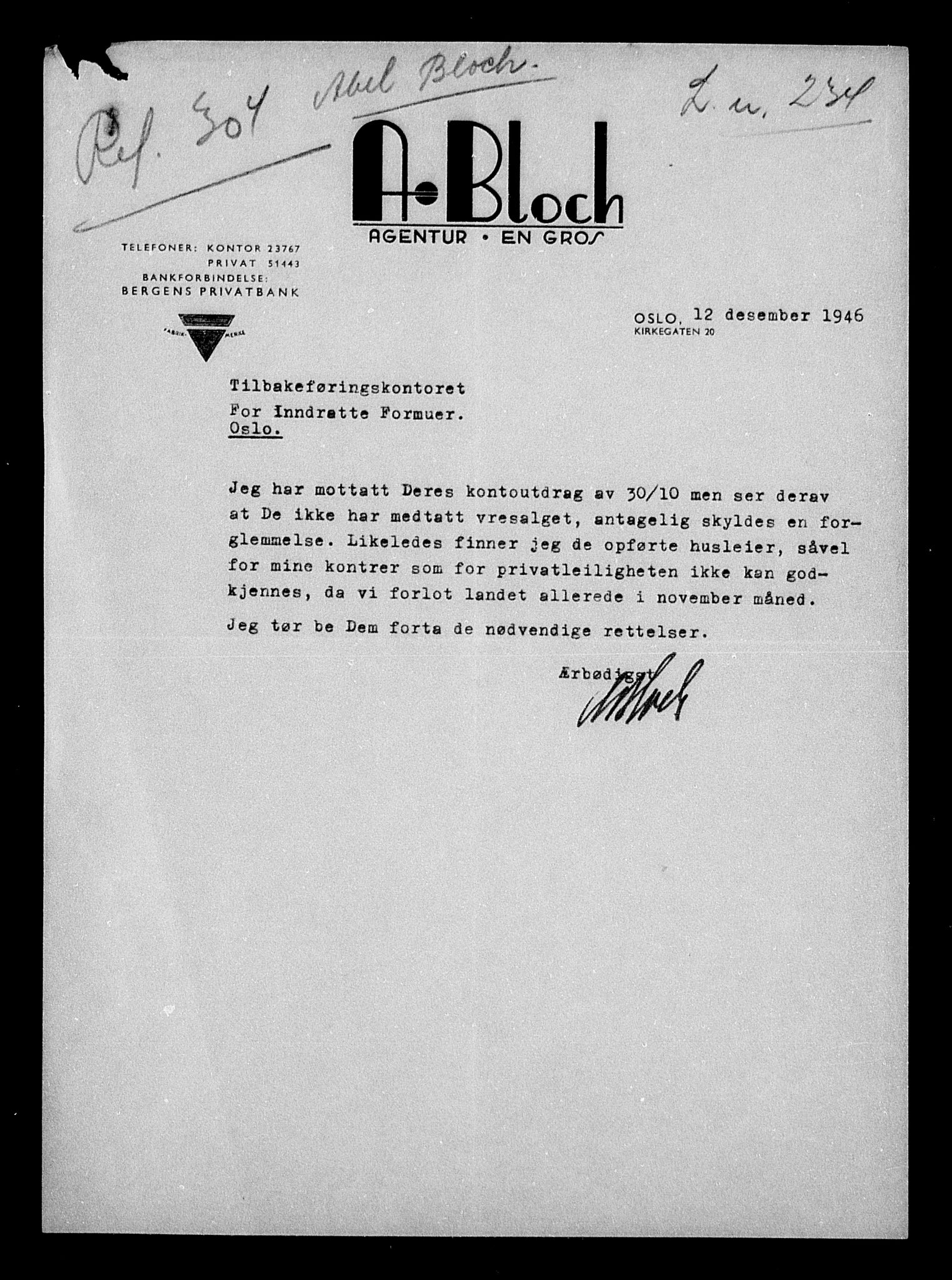 Justisdepartementet, Tilbakeføringskontoret for inndratte formuer, AV/RA-S-1564/H/Hc/Hcc/L0926: --, 1945-1947, p. 5