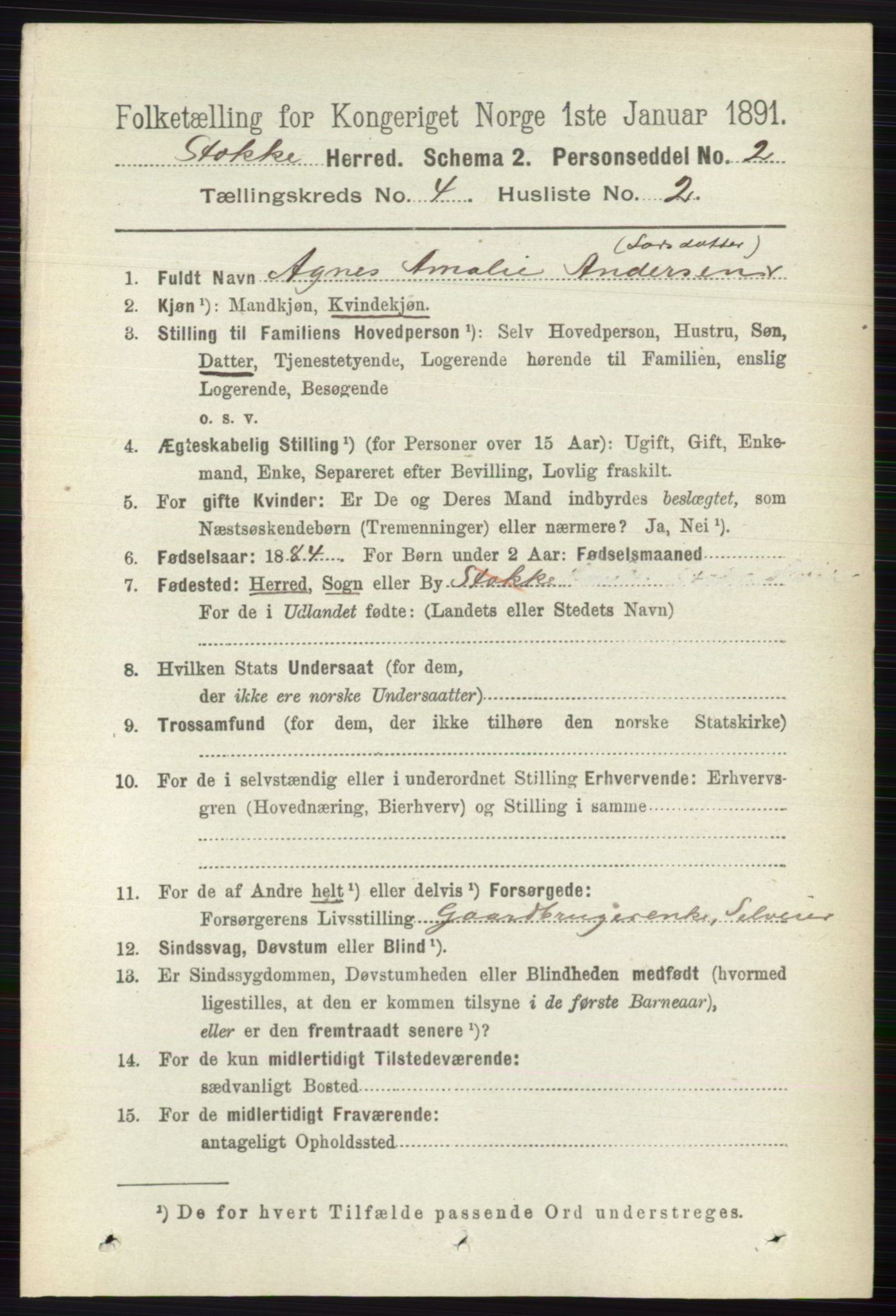 RA, 1891 census for 0720 Stokke, 1891, p. 2449