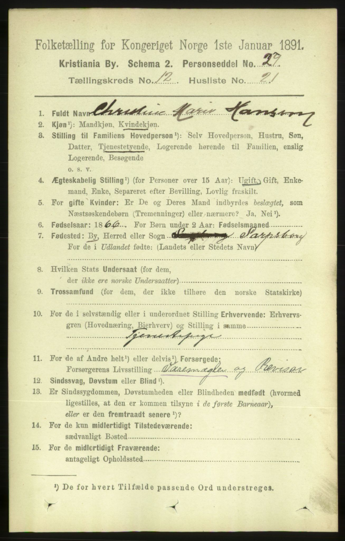 RA, 1891 census for 0301 Kristiania, 1891, p. 5827