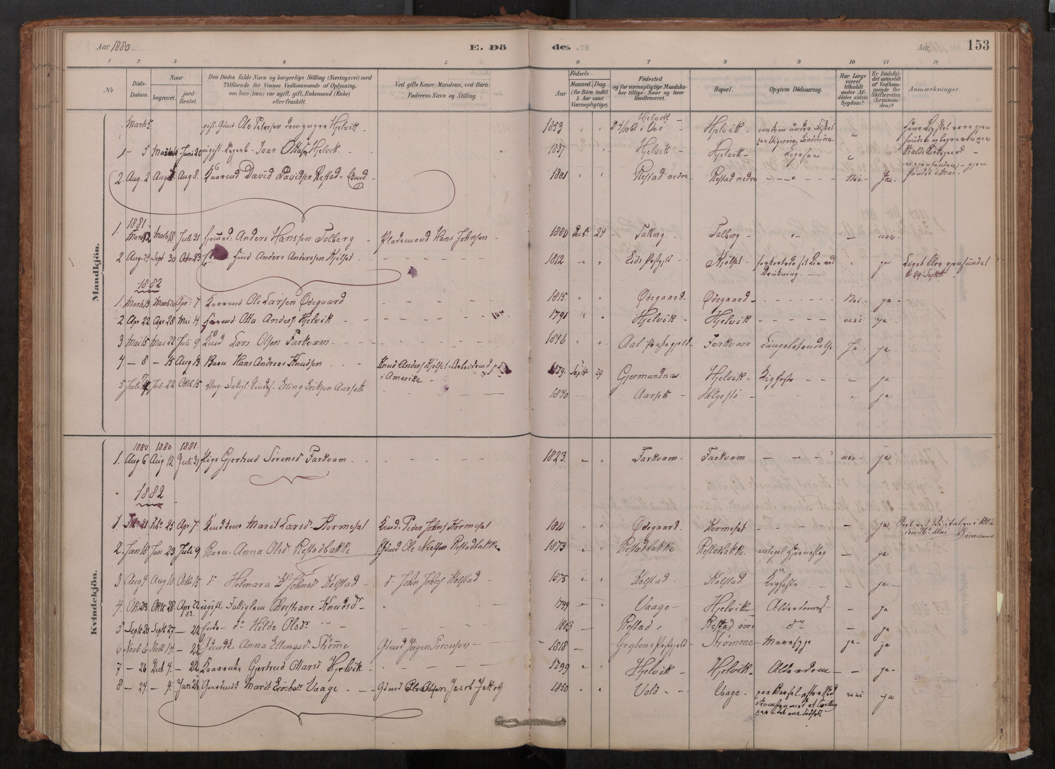 Ministerialprotokoller, klokkerbøker og fødselsregistre - Møre og Romsdal, SAT/A-1454/550/L0621: Parish register (official) no. 550A01, 1878-1915, p. 153