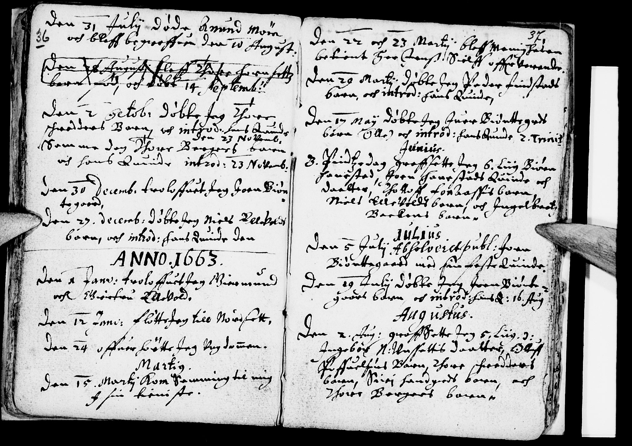 Åmot prestekontor, Hedmark, SAH/PREST-056/H/Ha/Haa/L0001: Parish register (official) no. 1 /2, 1661-1680, p. 36-37