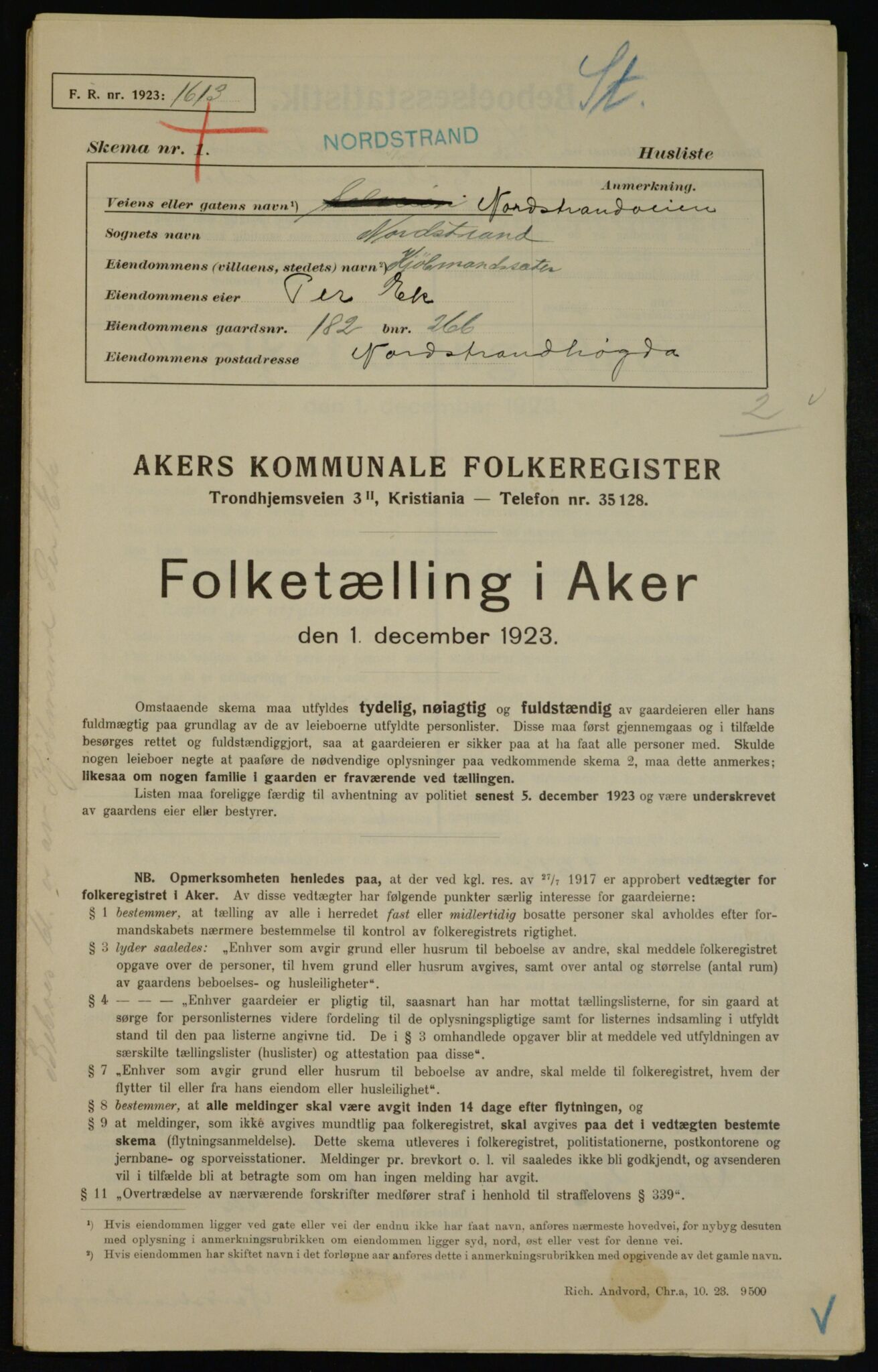 , Municipal Census 1923 for Aker, 1923, p. 45790