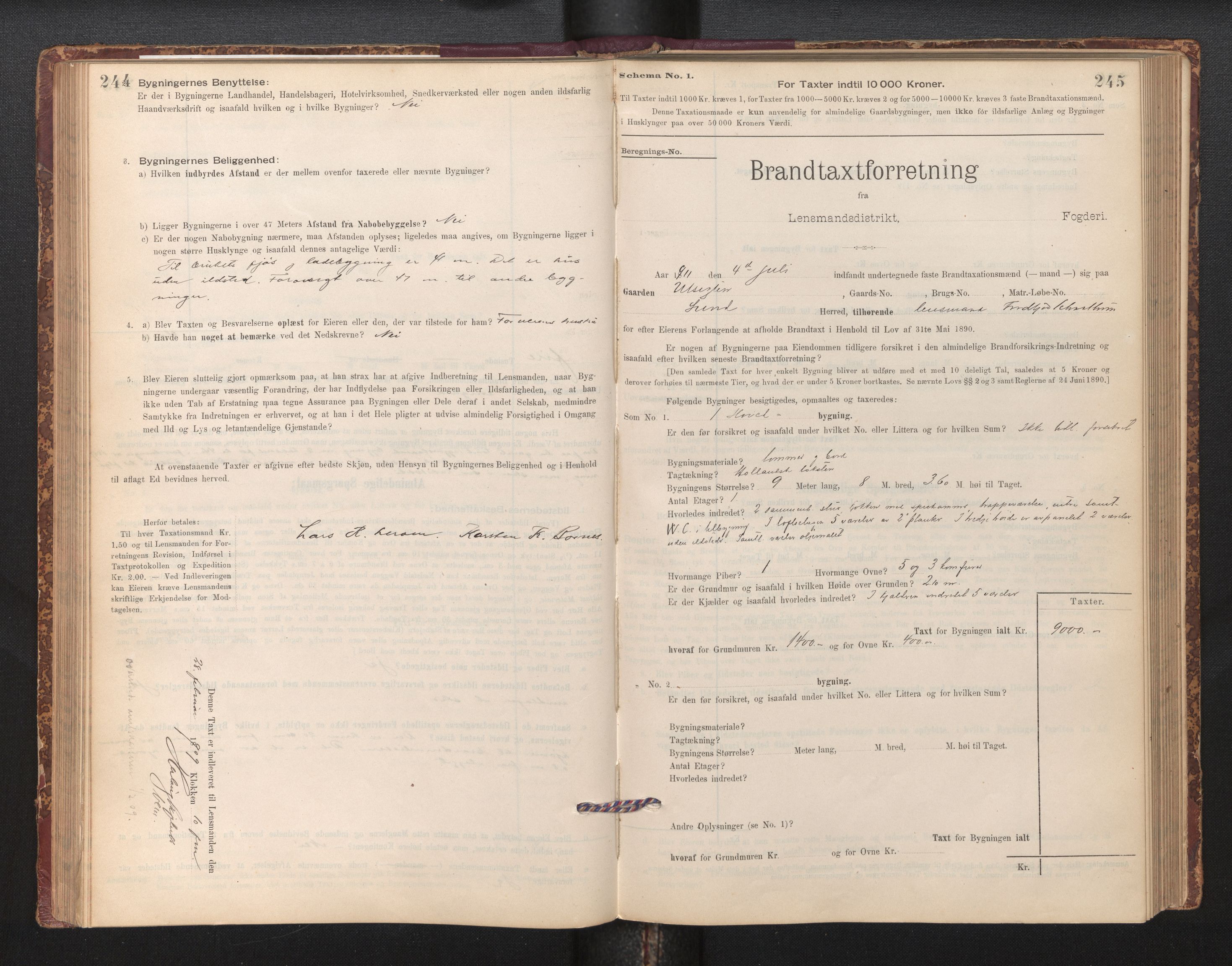 Lensmannen i Sund og Austevoll, SAB/A-35201/0012/L0003: Branntakstprotokoll, skjematakst, 1894-1917, p. 244-245