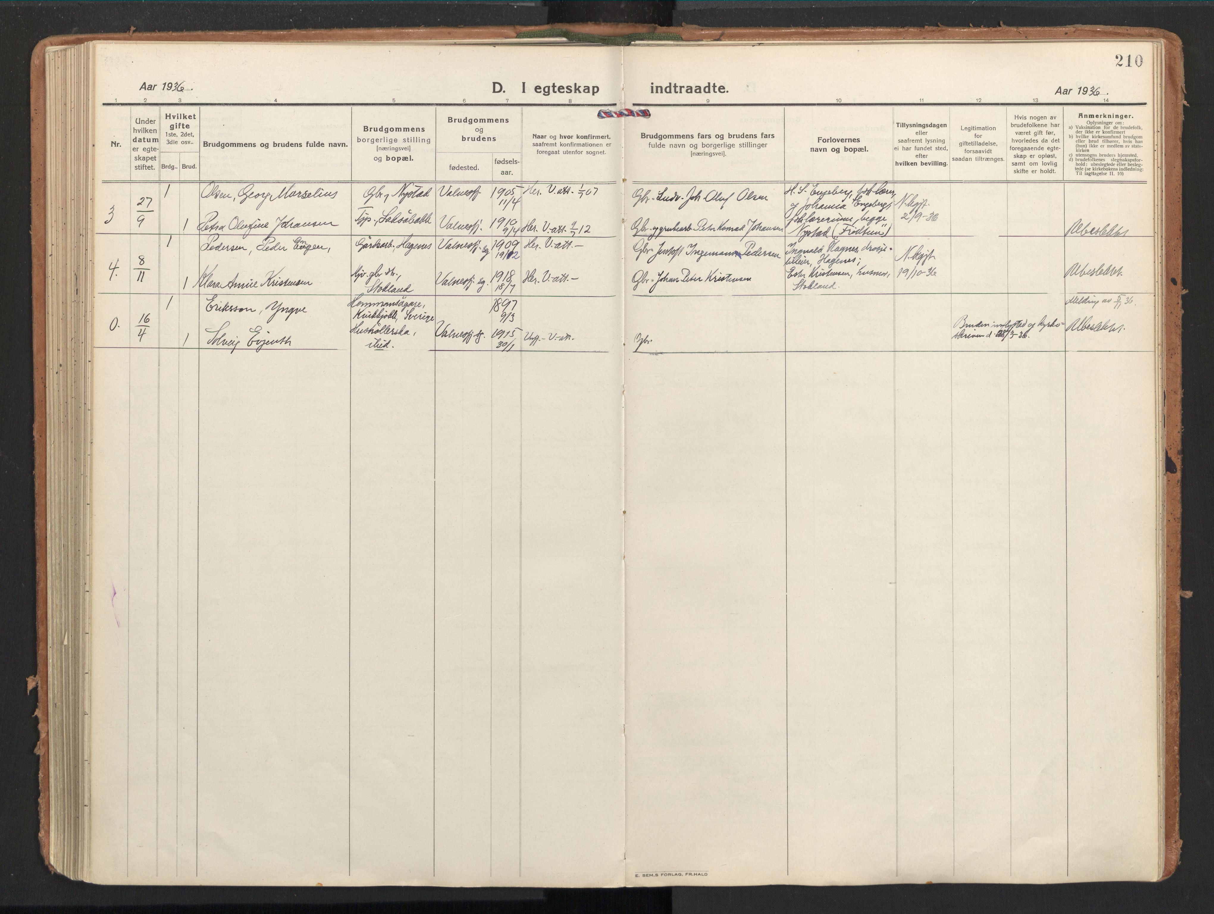 Ministerialprotokoller, klokkerbøker og fødselsregistre - Nordland, AV/SAT-A-1459/851/L0725: Parish register (official) no. 851A02, 1922-1944, p. 210