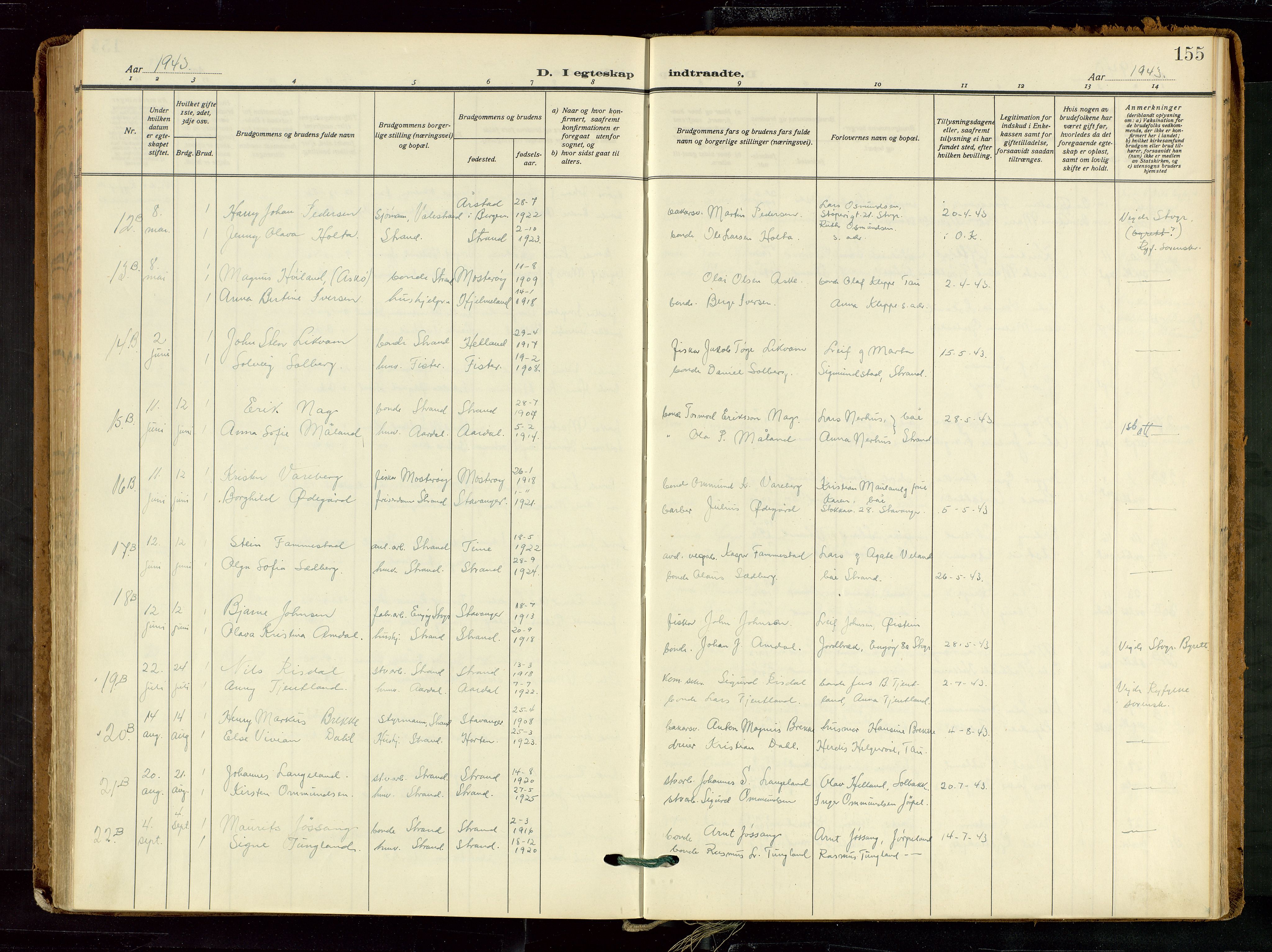 Strand sokneprestkontor, AV/SAST-A-101828/H/Ha/Haa/L0012: Parish register (official) no. A 12, 1927-1946, p. 155