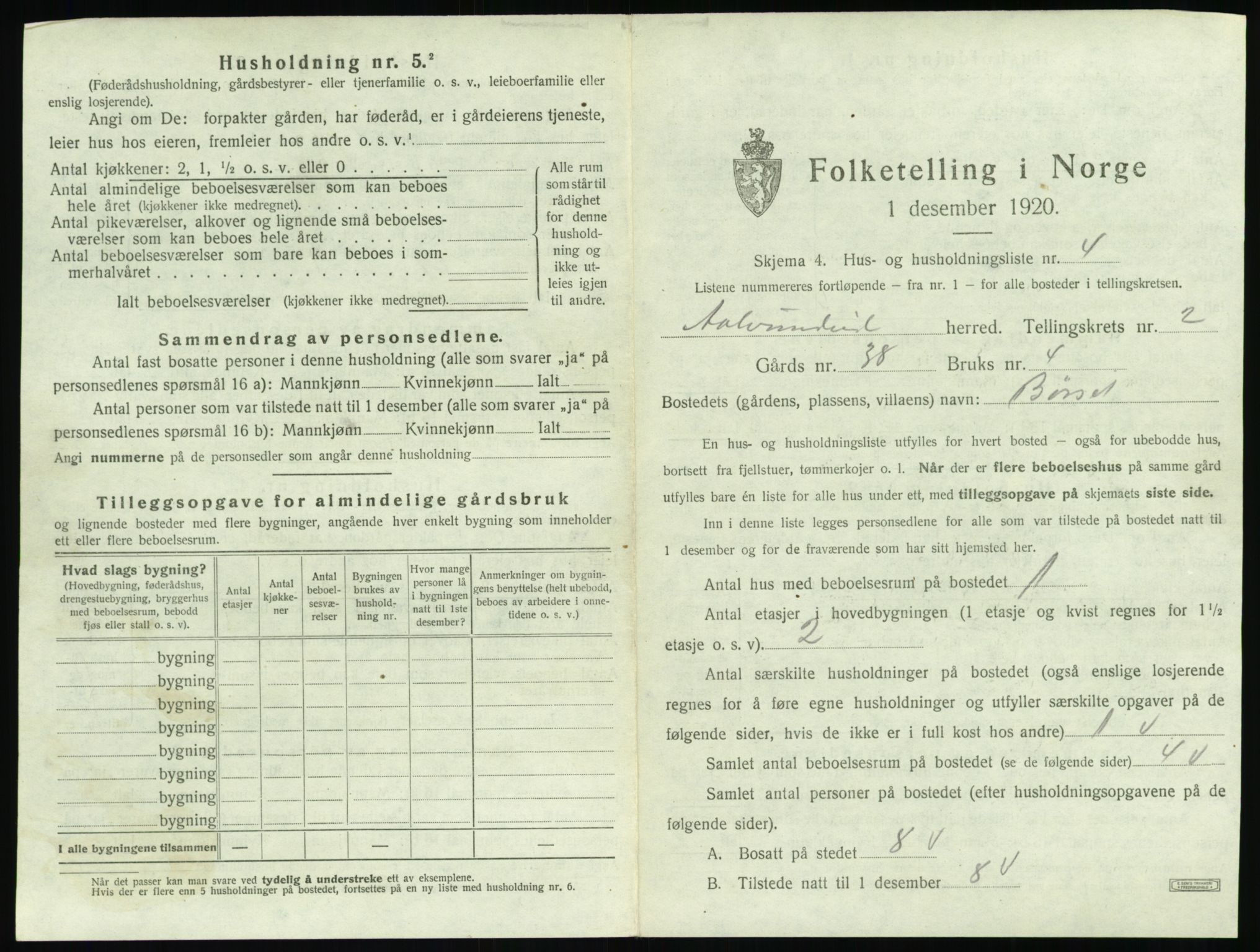 SAT, 1920 census for Ålvundeid, 1920, p. 100