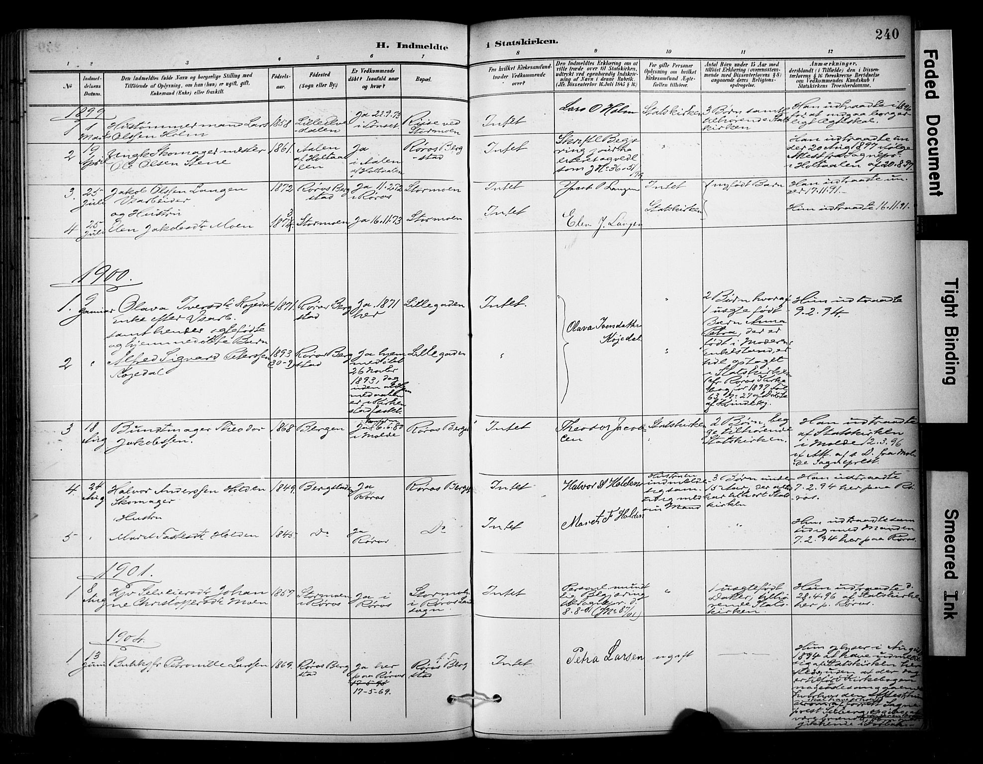 Ministerialprotokoller, klokkerbøker og fødselsregistre - Sør-Trøndelag, SAT/A-1456/681/L0936: Parish register (official) no. 681A14, 1899-1908, p. 240