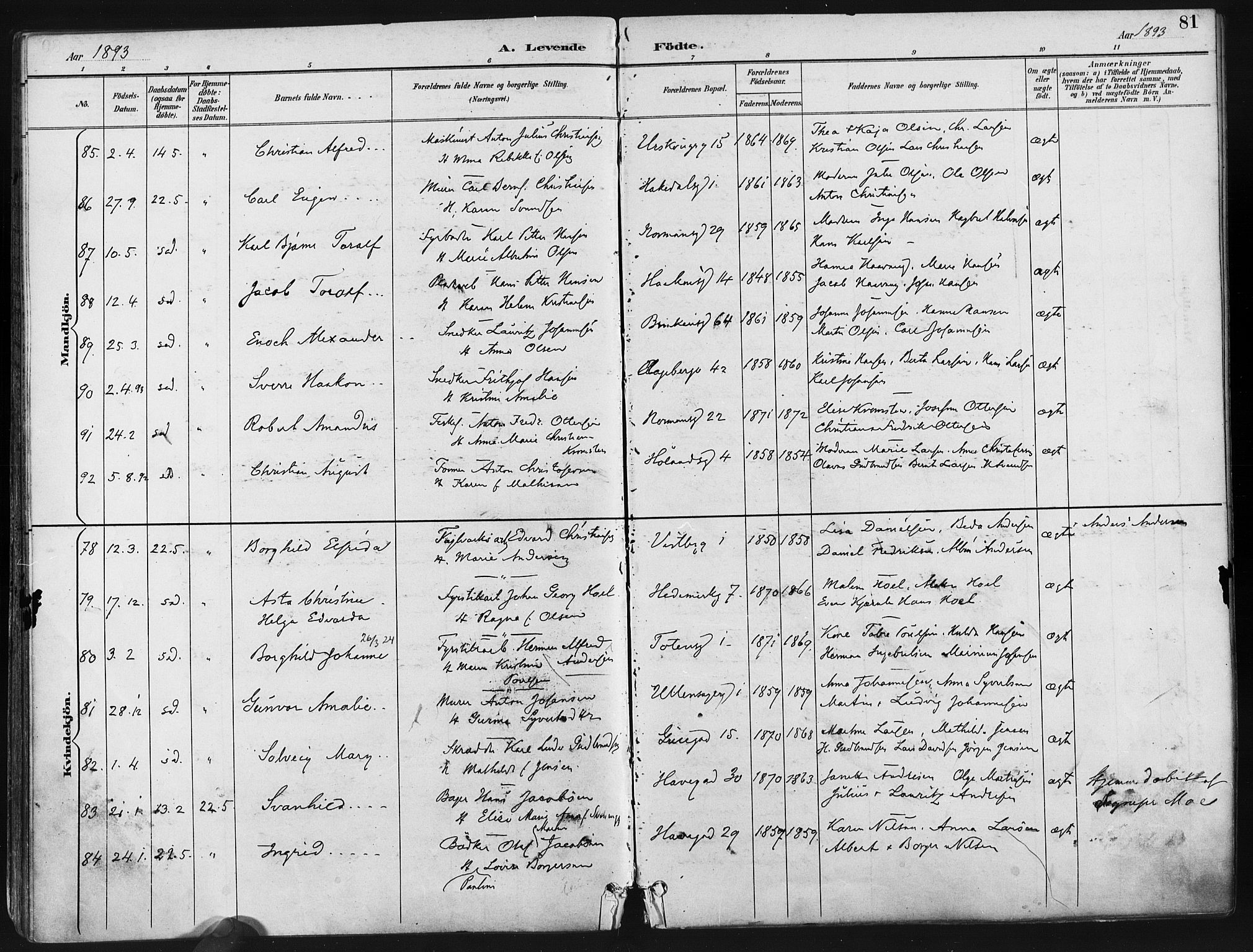Kampen prestekontor Kirkebøker, AV/SAO-A-10853/F/Fa/L0005: Parish register (official) no. I 5, 1890-1902, p. 81