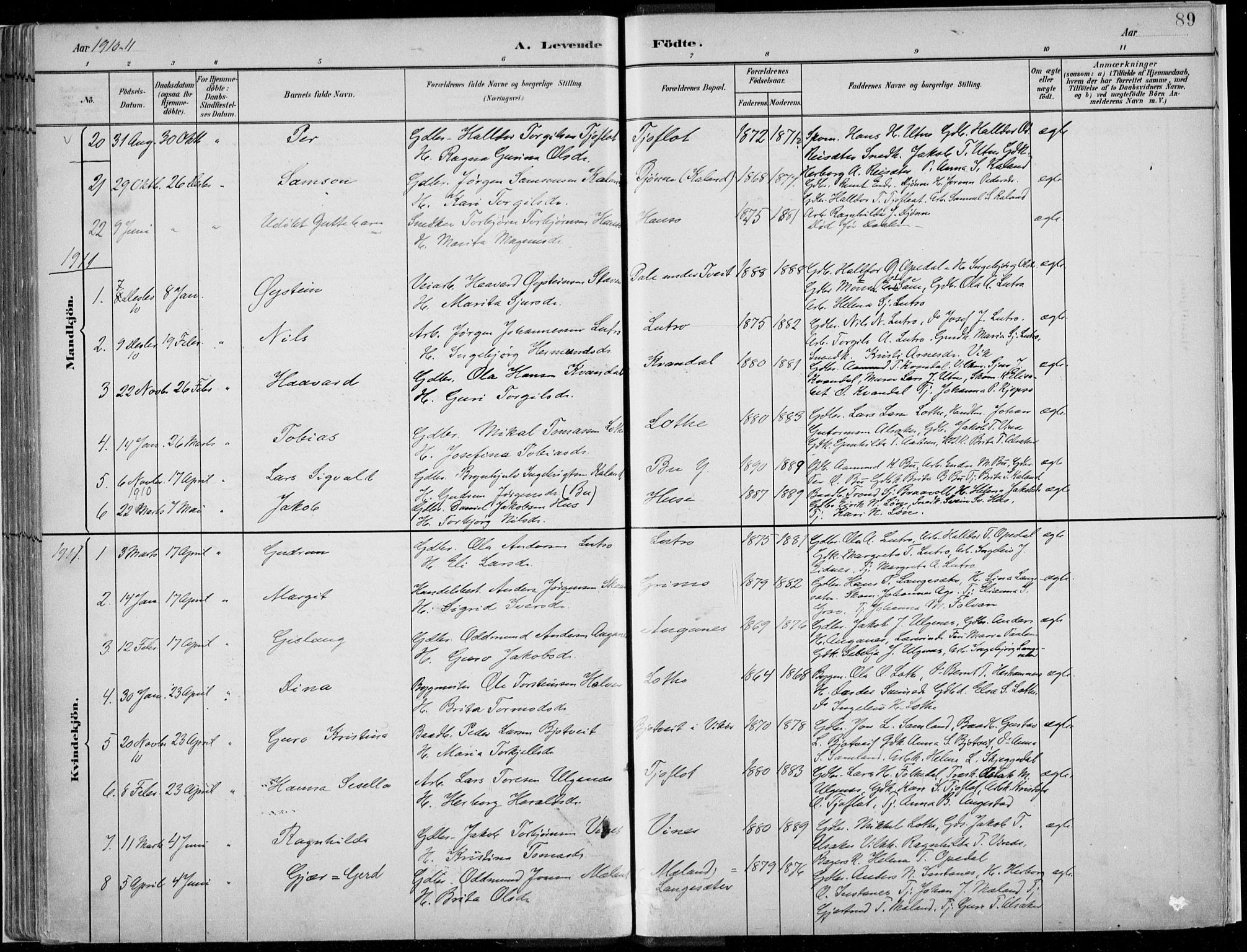 Ullensvang sokneprestembete, SAB/A-78701/H/Haa: Parish register (official) no. E  1, 1882-1921, p. 89
