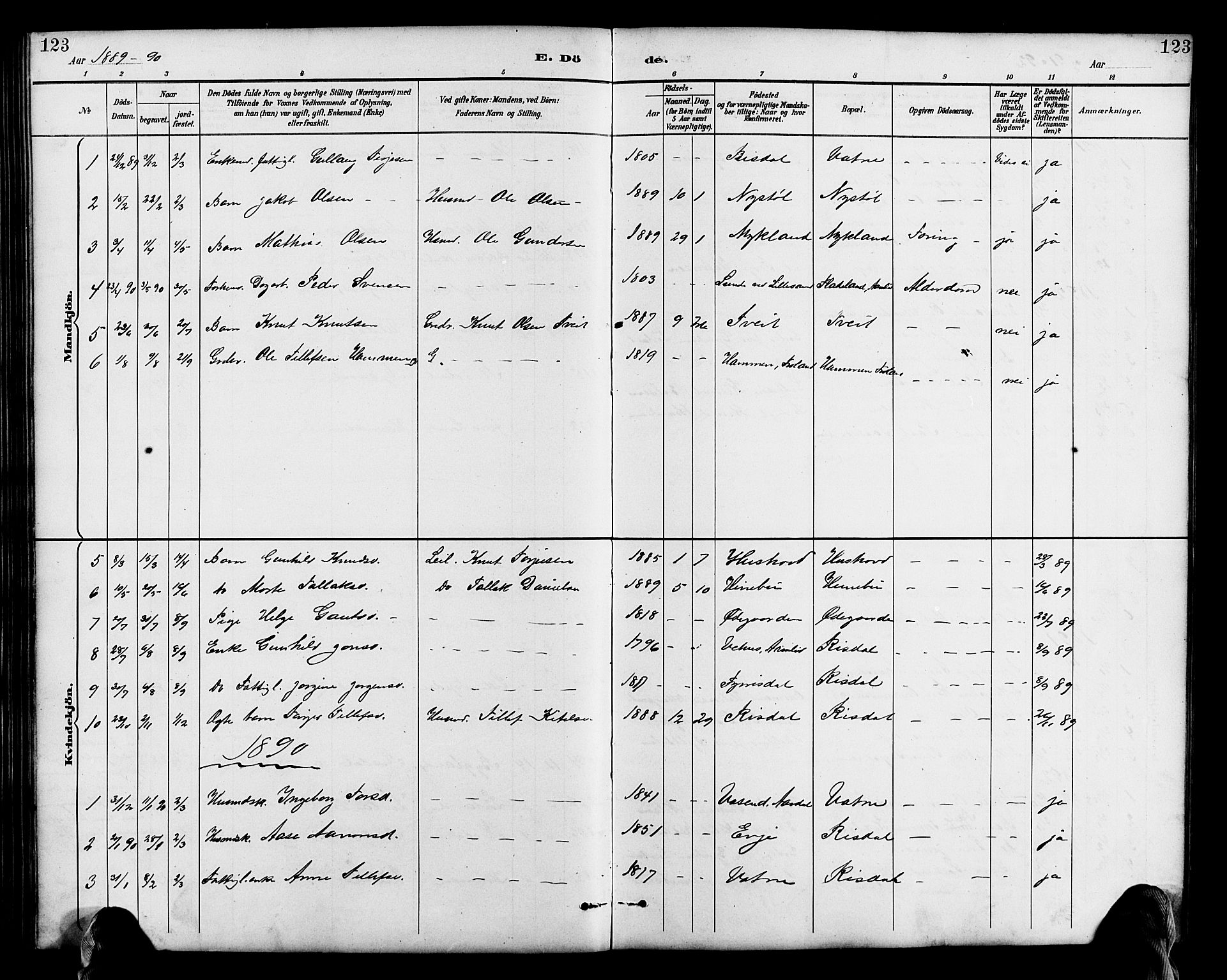 Herefoss sokneprestkontor, AV/SAK-1111-0019/F/Fb/Fbc/L0003: Parish register (copy) no. B 3, 1887-1915, p. 123