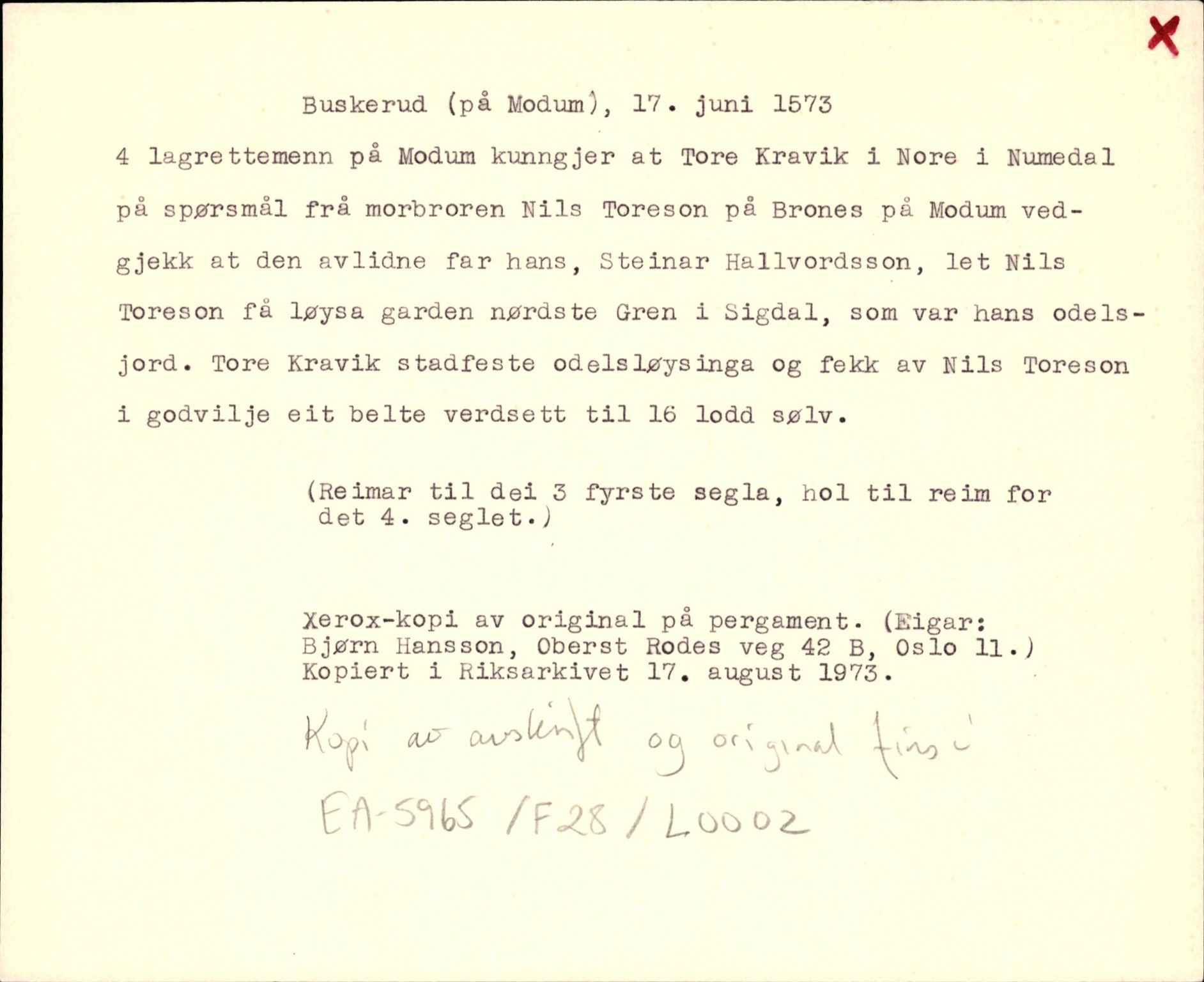 Riksarkivets diplomsamling, AV/RA-EA-5965/F35/F35d/L0001: Innlånte diplomer, seddelregister, 1316-1591, p. 391