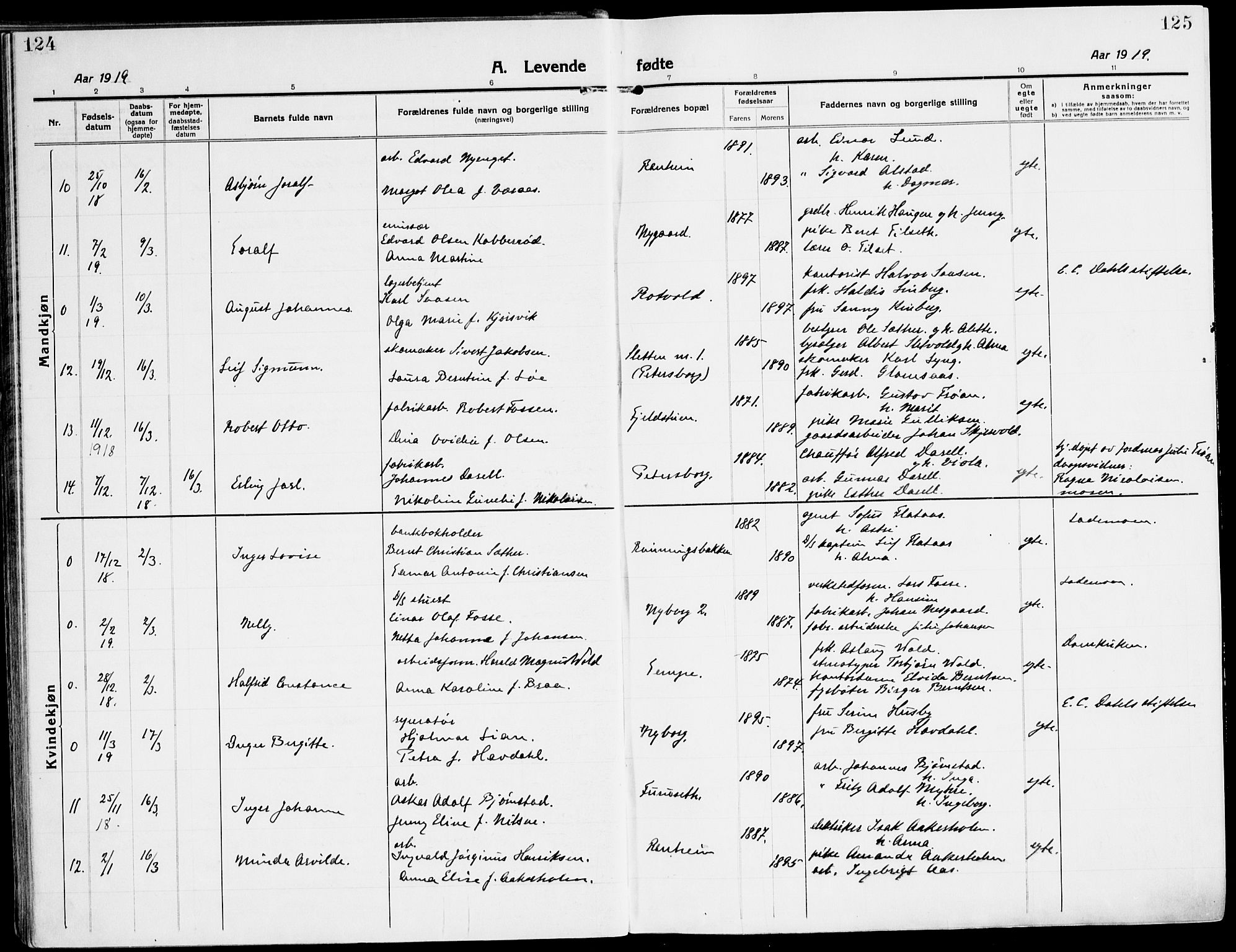 Ministerialprotokoller, klokkerbøker og fødselsregistre - Sør-Trøndelag, AV/SAT-A-1456/607/L0321: Parish register (official) no. 607A05, 1916-1935, p. 124-125