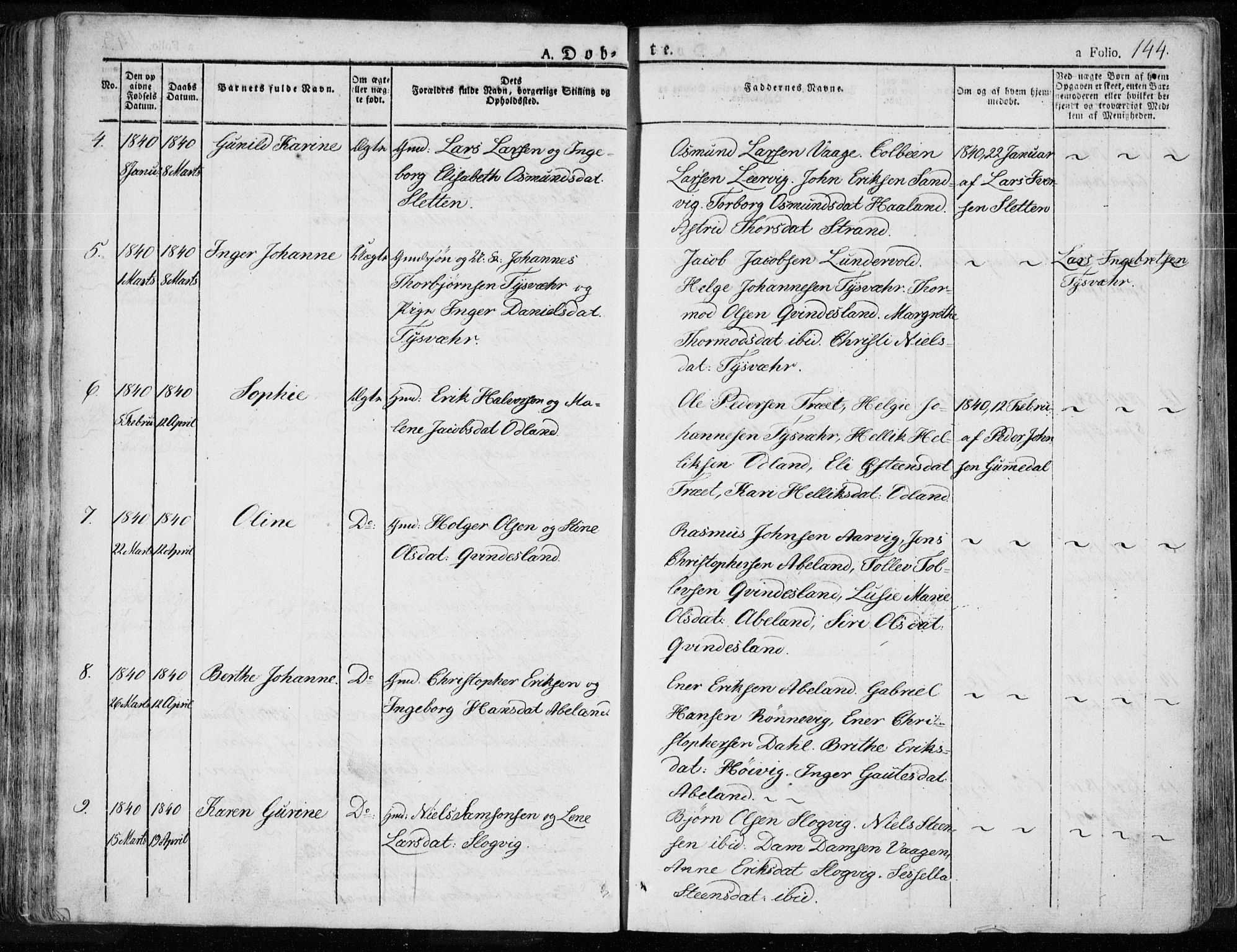 Tysvær sokneprestkontor, AV/SAST-A -101864/H/Ha/Haa/L0001: Parish register (official) no. A 1.1, 1831-1856, p. 144