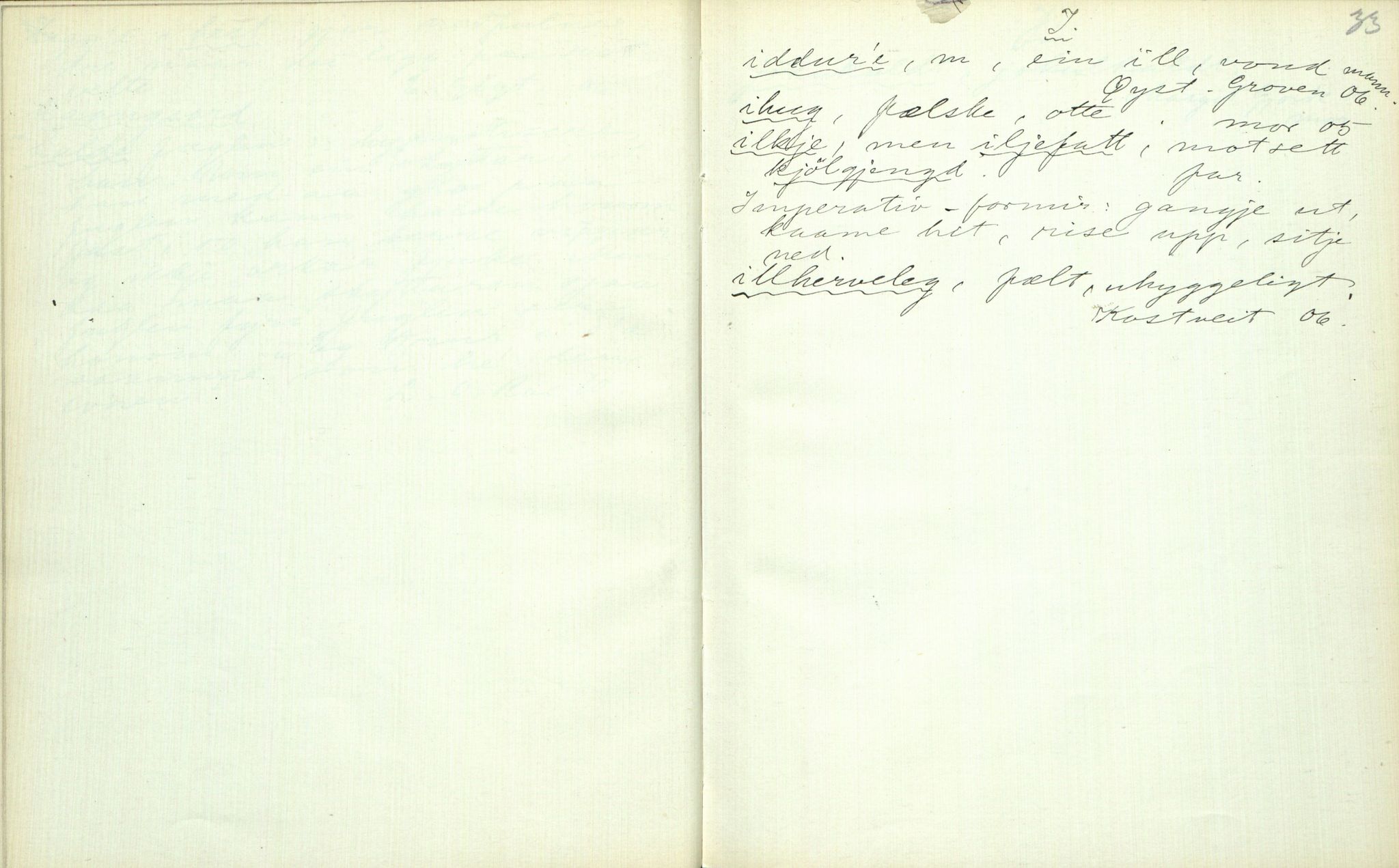 Rikard Berge, TEMU/TGM-A-1003/F/L0003/0002: 061-100 Innholdslister / 62 Ordsamling, 1910, p. 32-33