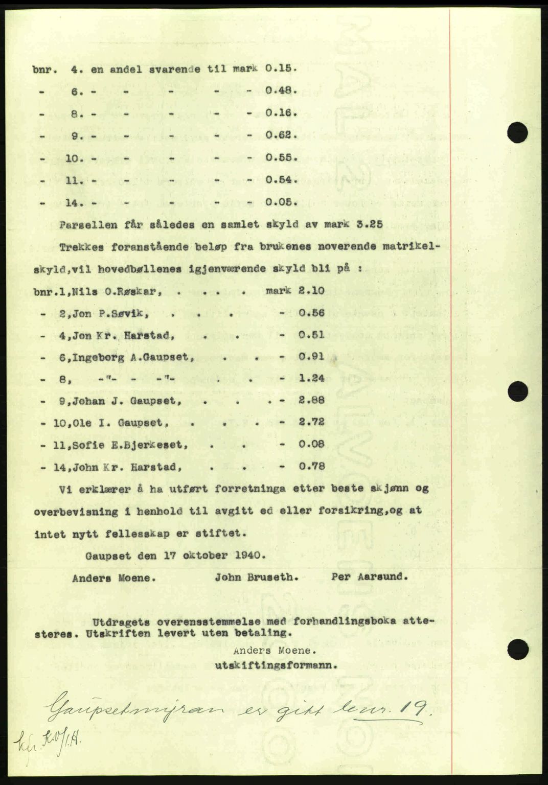 Nordmøre sorenskriveri, SAT/A-4132/1/2/2Ca: Mortgage book no. A89, 1940-1941, Diary no: : 2246/1940