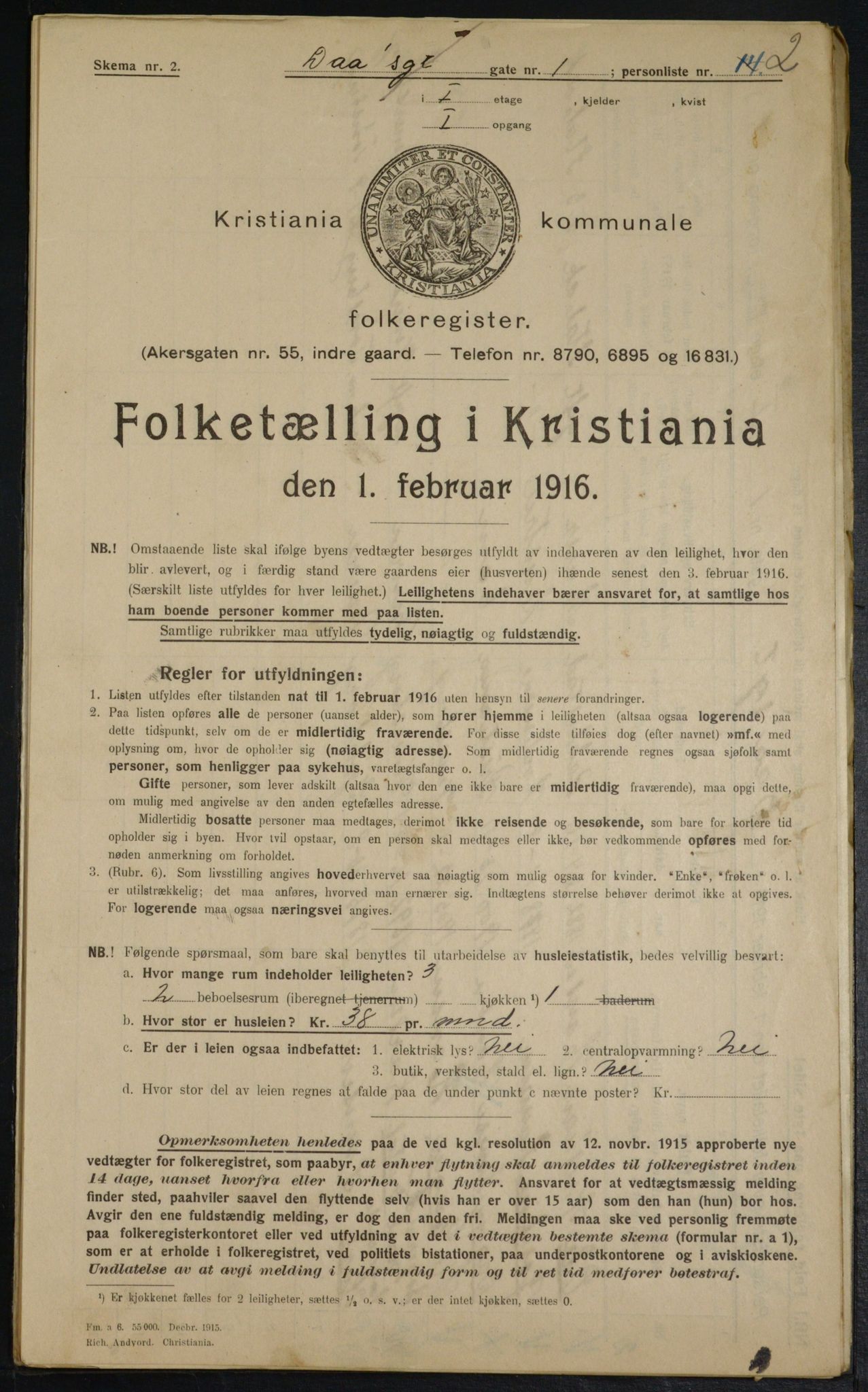 OBA, Municipal Census 1916 for Kristiania, 1916, p. 18019