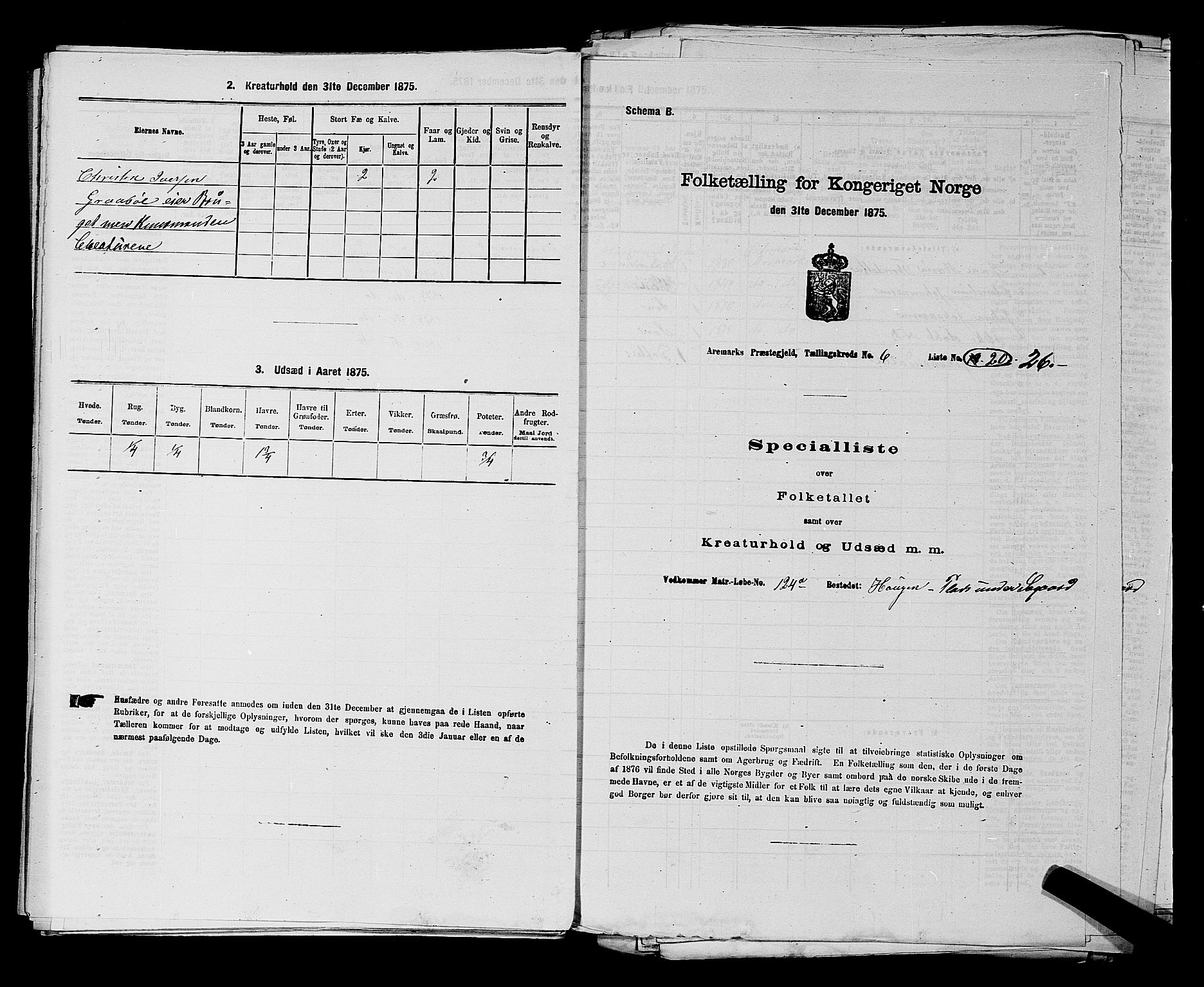 RA, 1875 census for 0118P Aremark, 1875, p. 868