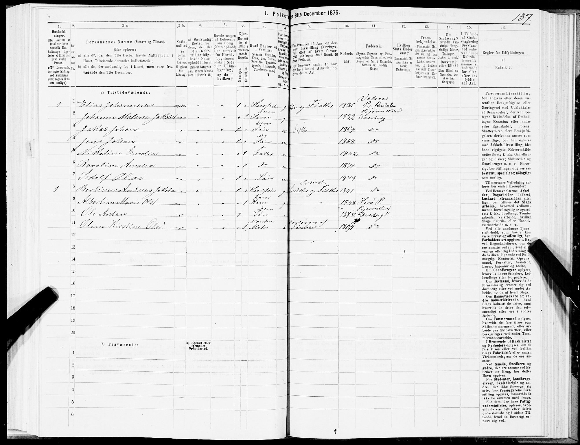 SAT, 1875 census for 1872P Dverberg, 1875, p. 1137