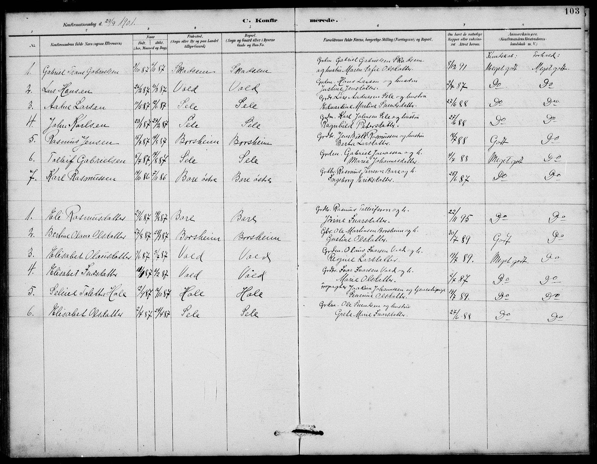 Klepp sokneprestkontor, SAST/A-101803/001/3/30BB/L0006: Parish register (copy) no. B 6, 1889-1936, p. 103