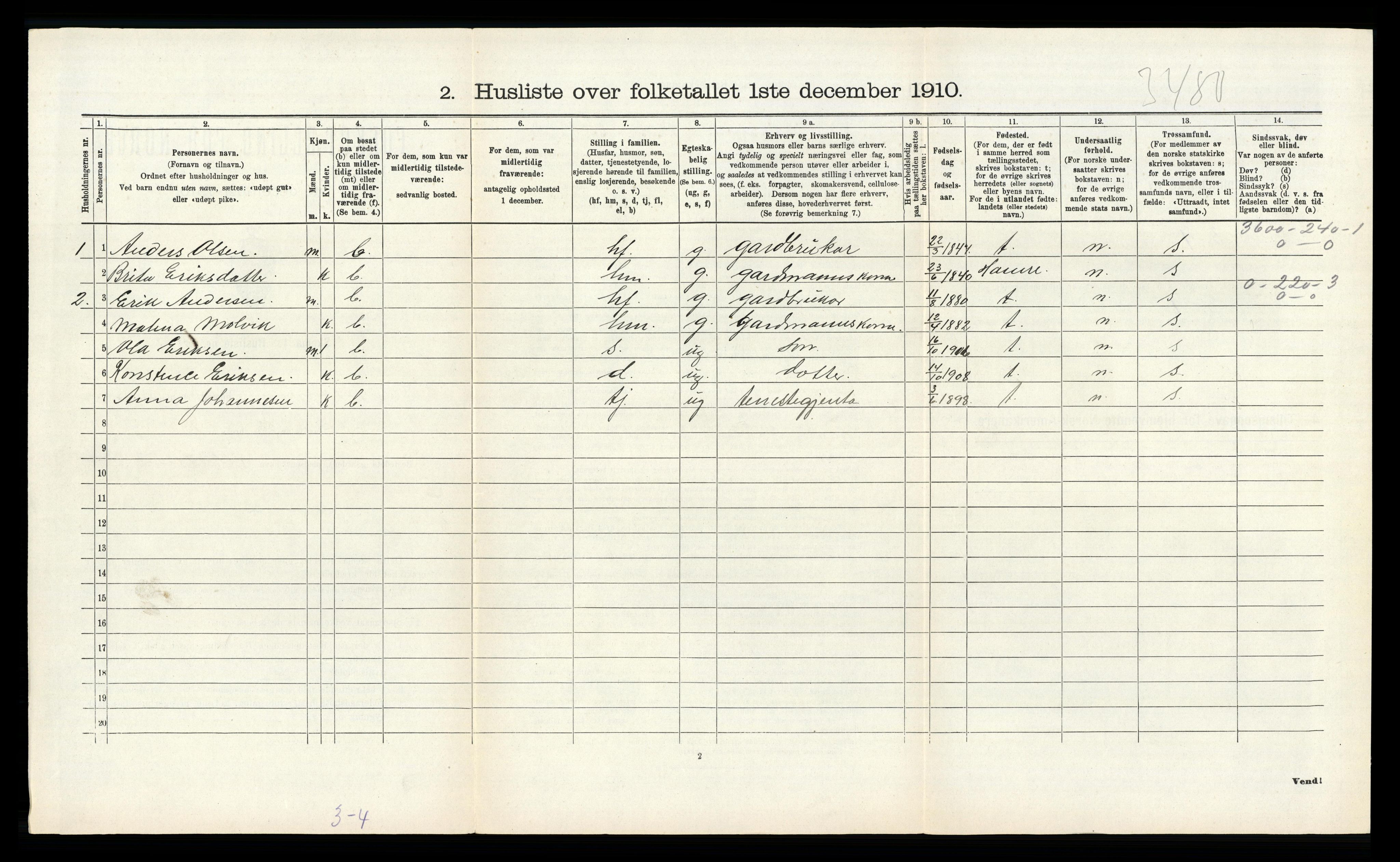 RA, 1910 census for Hosanger, 1910, p. 659