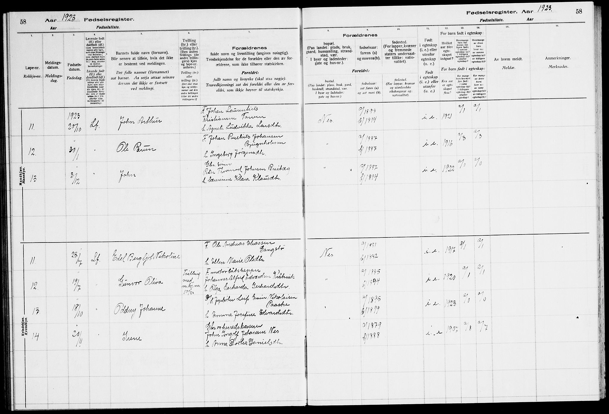 Ministerialprotokoller, klokkerbøker og fødselsregistre - Sør-Trøndelag, AV/SAT-A-1456/651/L0650: Birth register no. 651.II.4.1, 1916-1923, p. 58