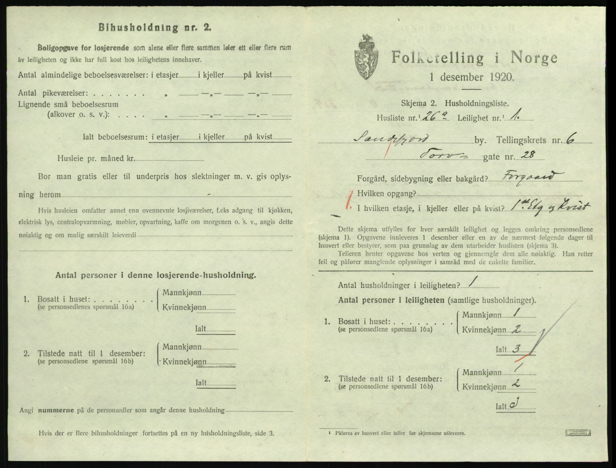 SAKO, 1920 census for Sandefjord, 1920, p. 2778