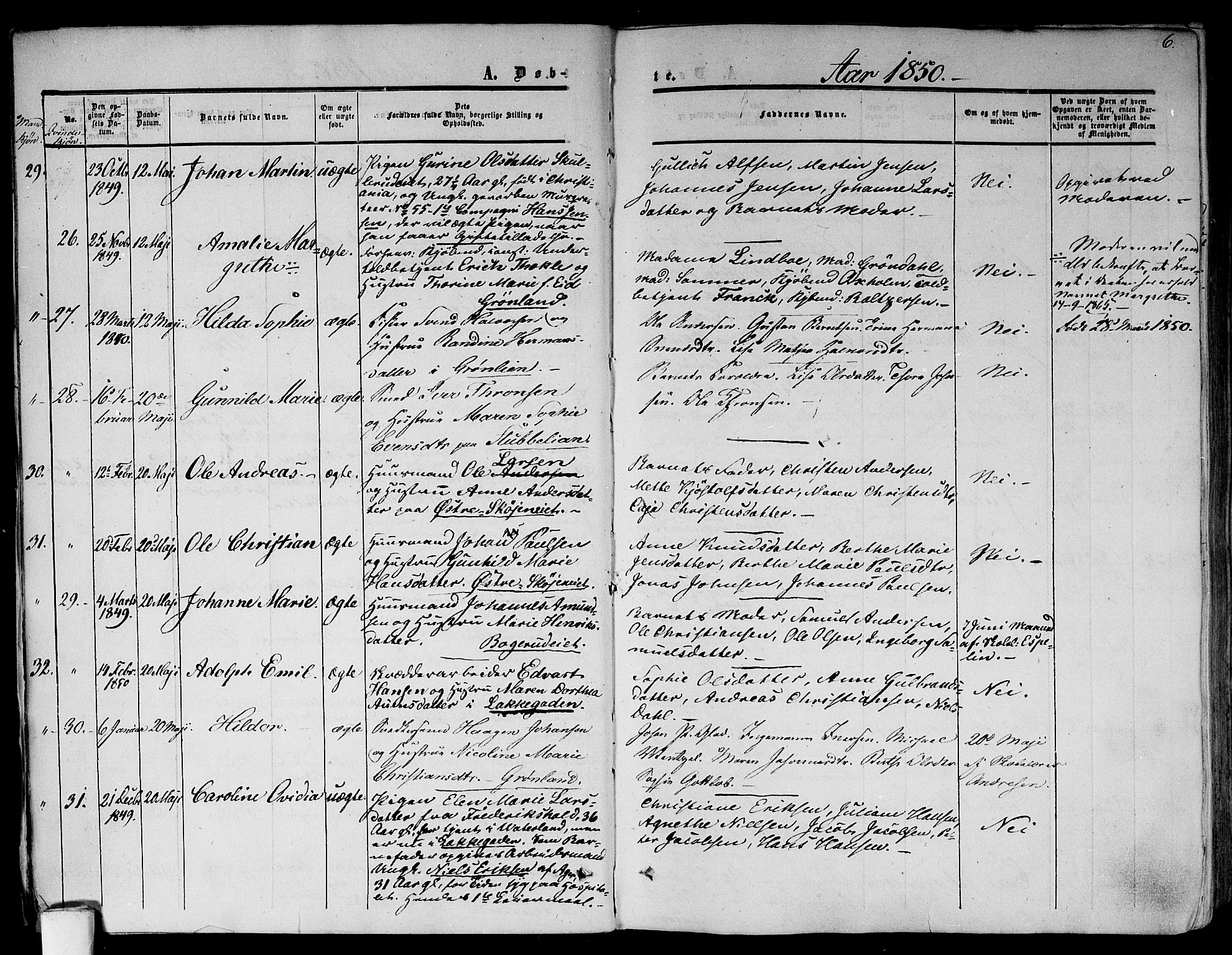 Gamlebyen prestekontor Kirkebøker, AV/SAO-A-10884/F/Fa/L0004: Parish register (official) no. 4, 1850-1857, p. 6