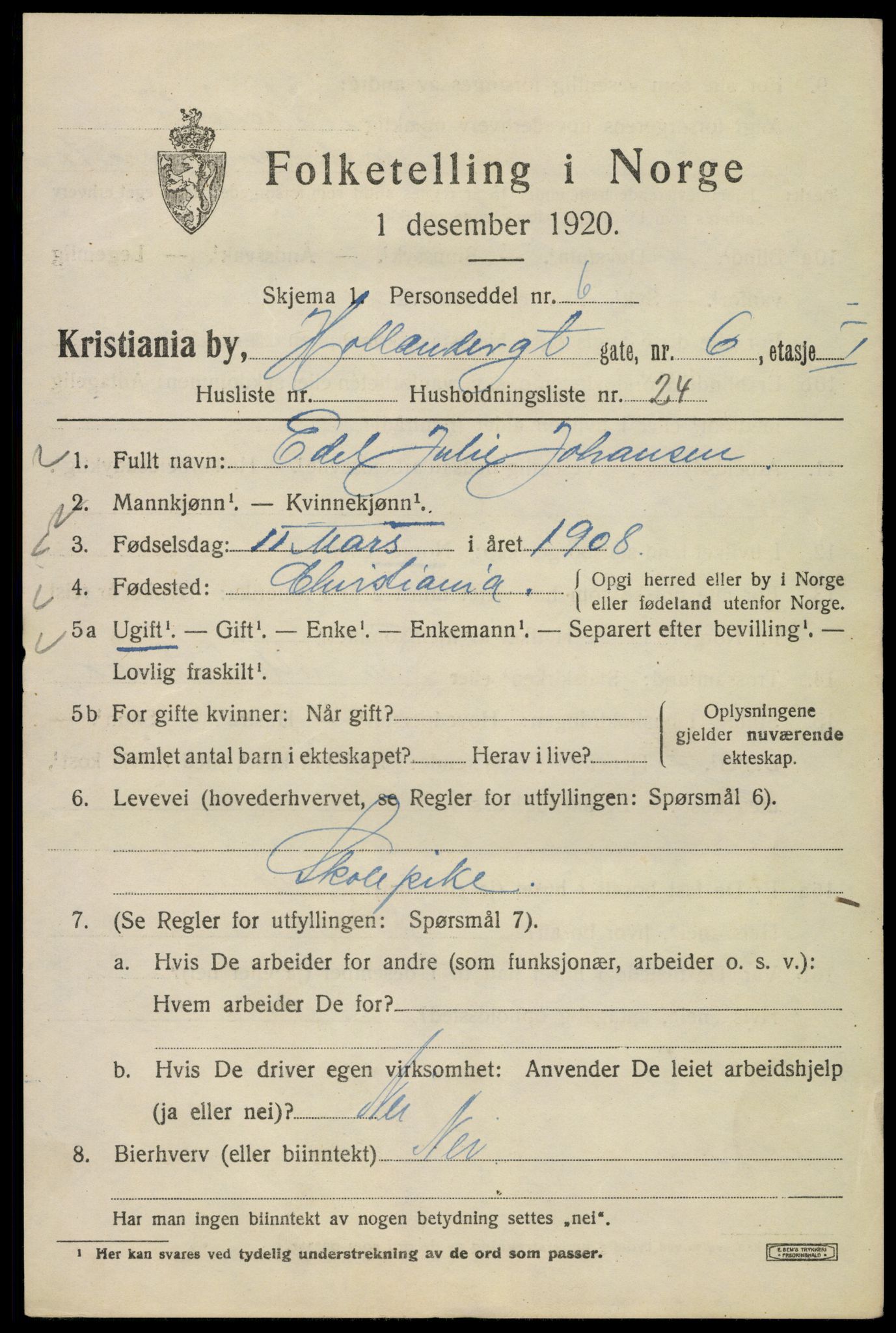 SAO, 1920 census for Kristiania, 1920, p. 296531