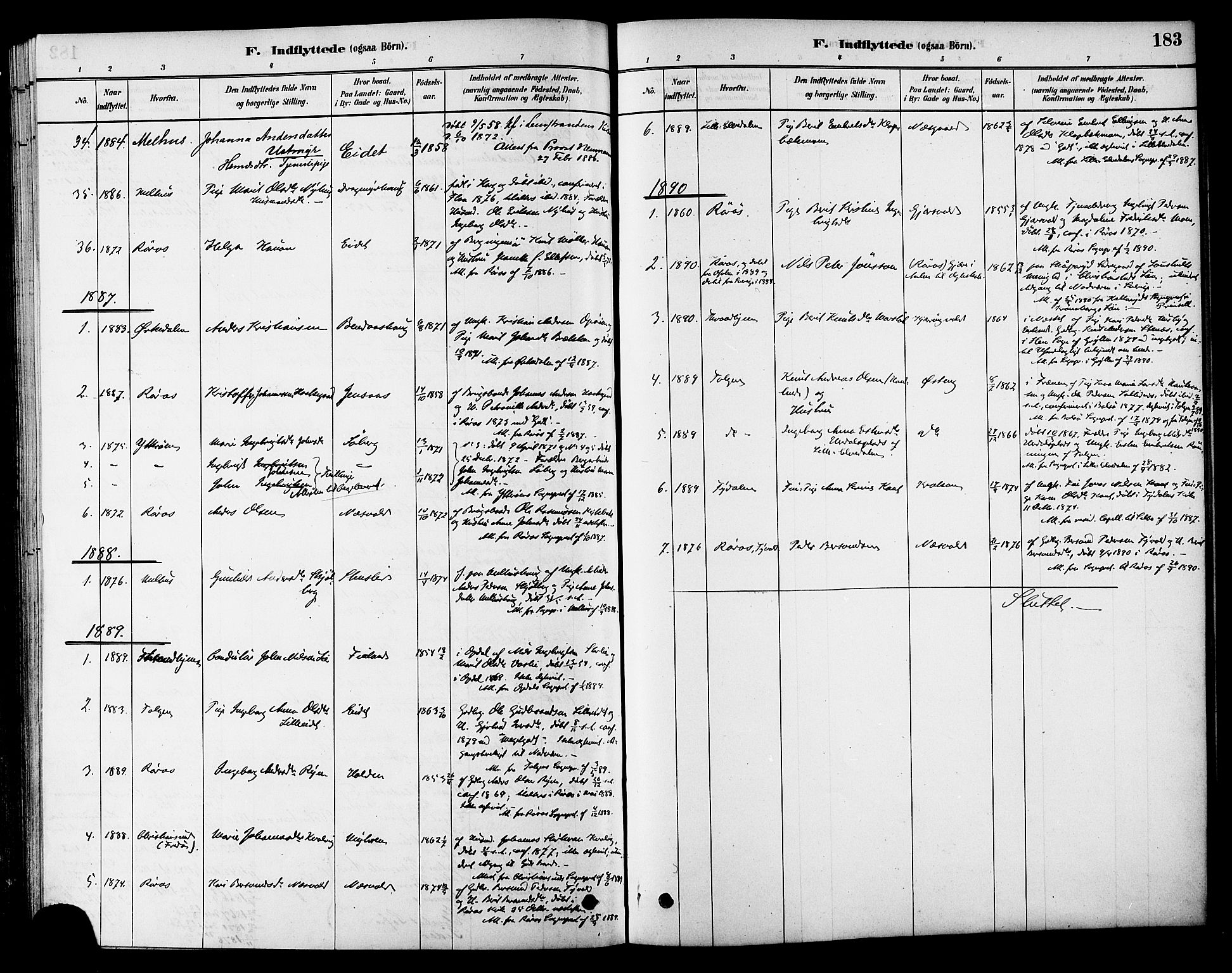 Ministerialprotokoller, klokkerbøker og fødselsregistre - Sør-Trøndelag, AV/SAT-A-1456/686/L0983: Parish register (official) no. 686A01, 1879-1890, p. 183