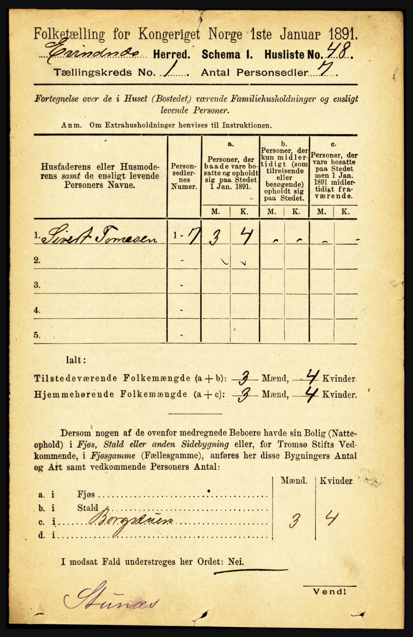 RA, 1891 census for 1853 Evenes, 1891, p. 76