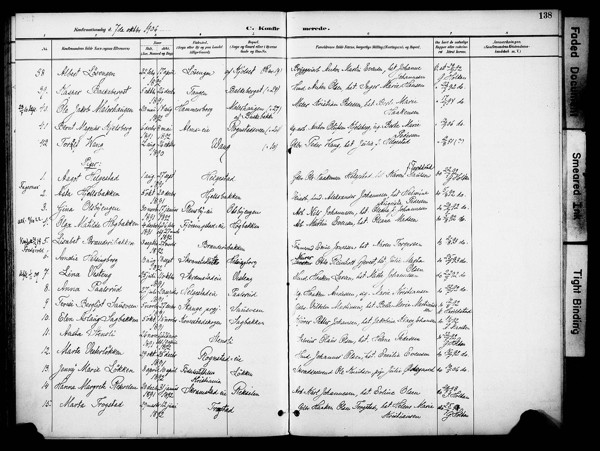 Østre Toten prestekontor, AV/SAH-PREST-104/H/Ha/Haa/L0009: Parish register (official) no. 9, 1897-1913, p. 138