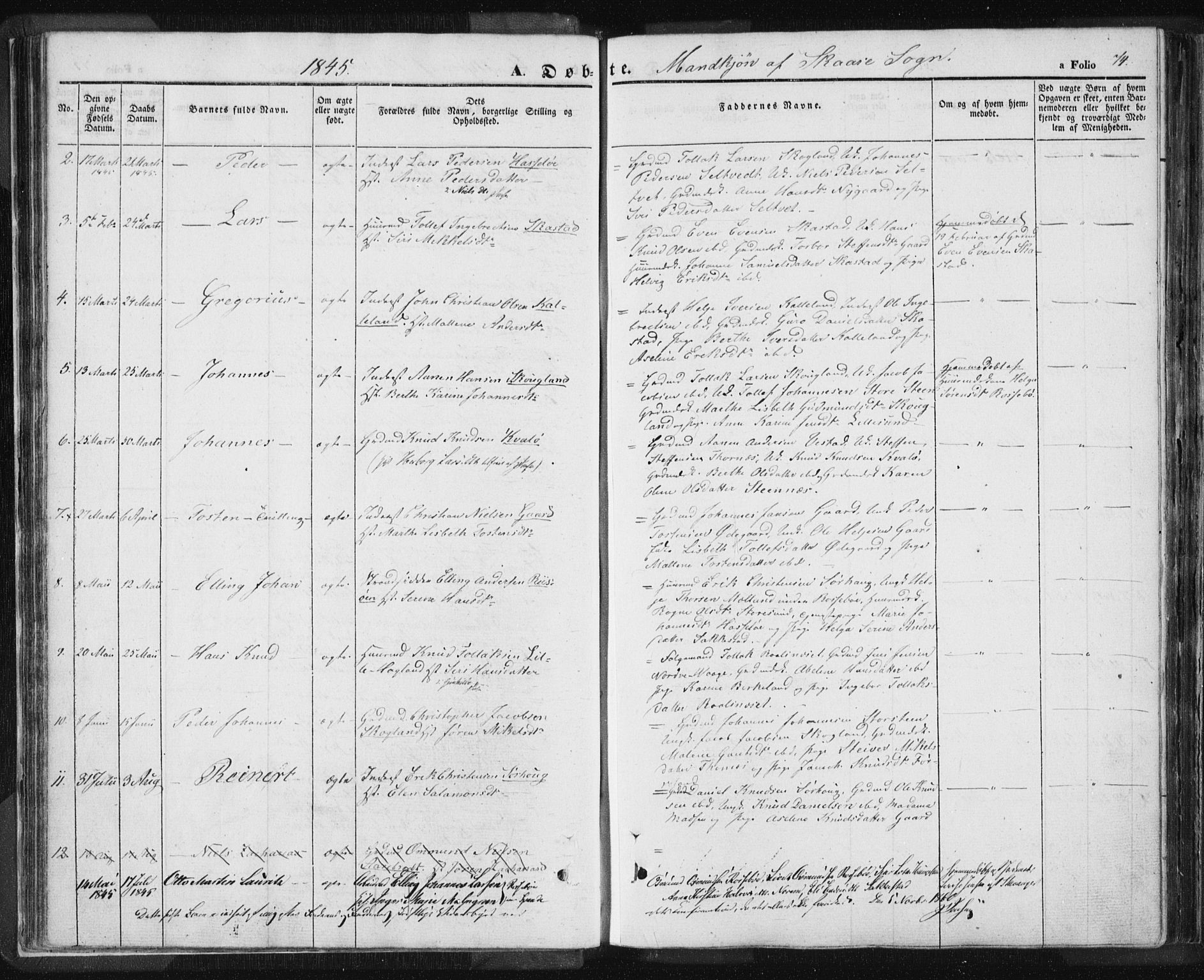 Torvastad sokneprestkontor, SAST/A -101857/H/Ha/Haa/L0006: Parish register (official) no. A 6, 1836-1847, p. 74
