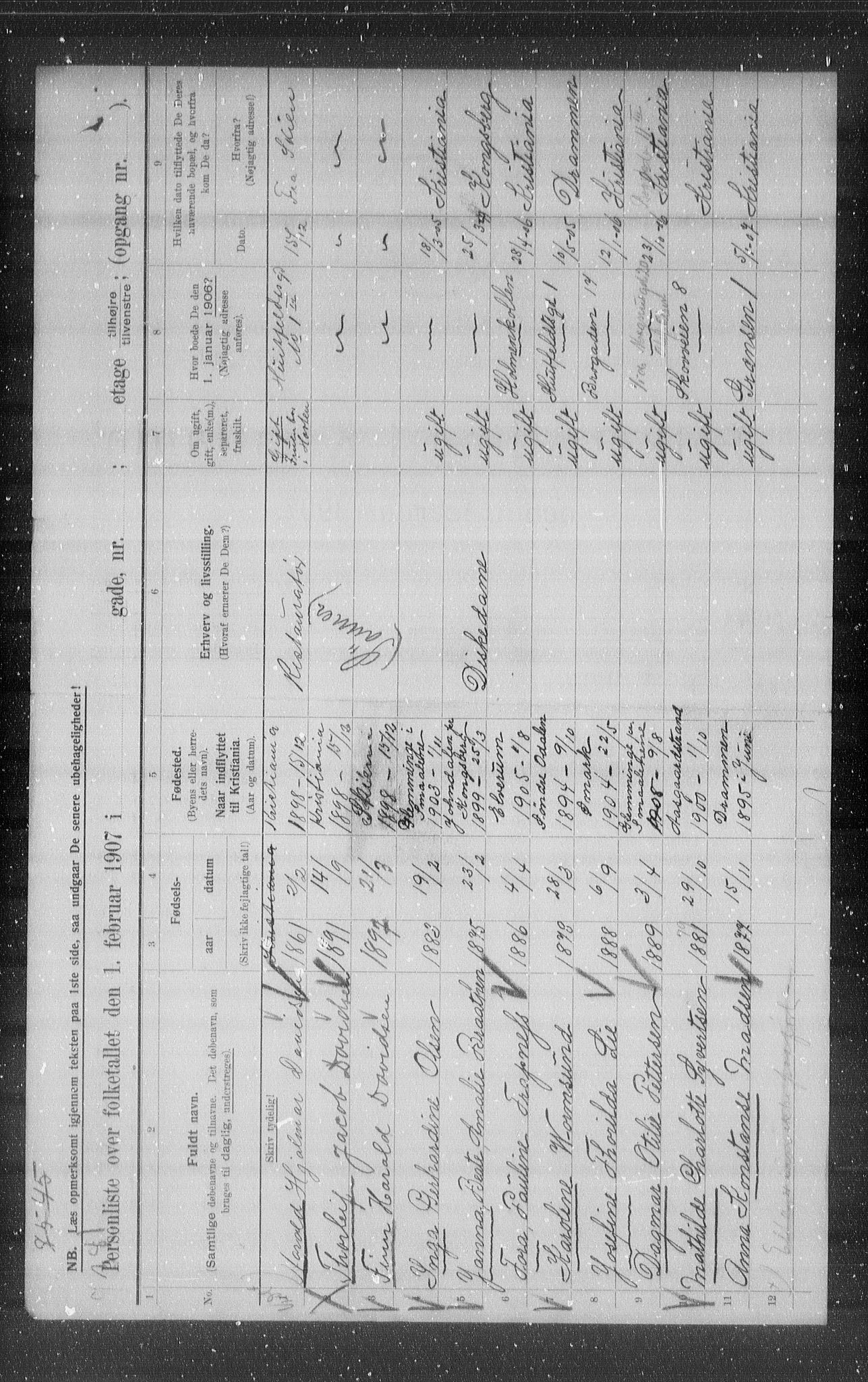 OBA, Municipal Census 1907 for Kristiania, 1907, p. 21329