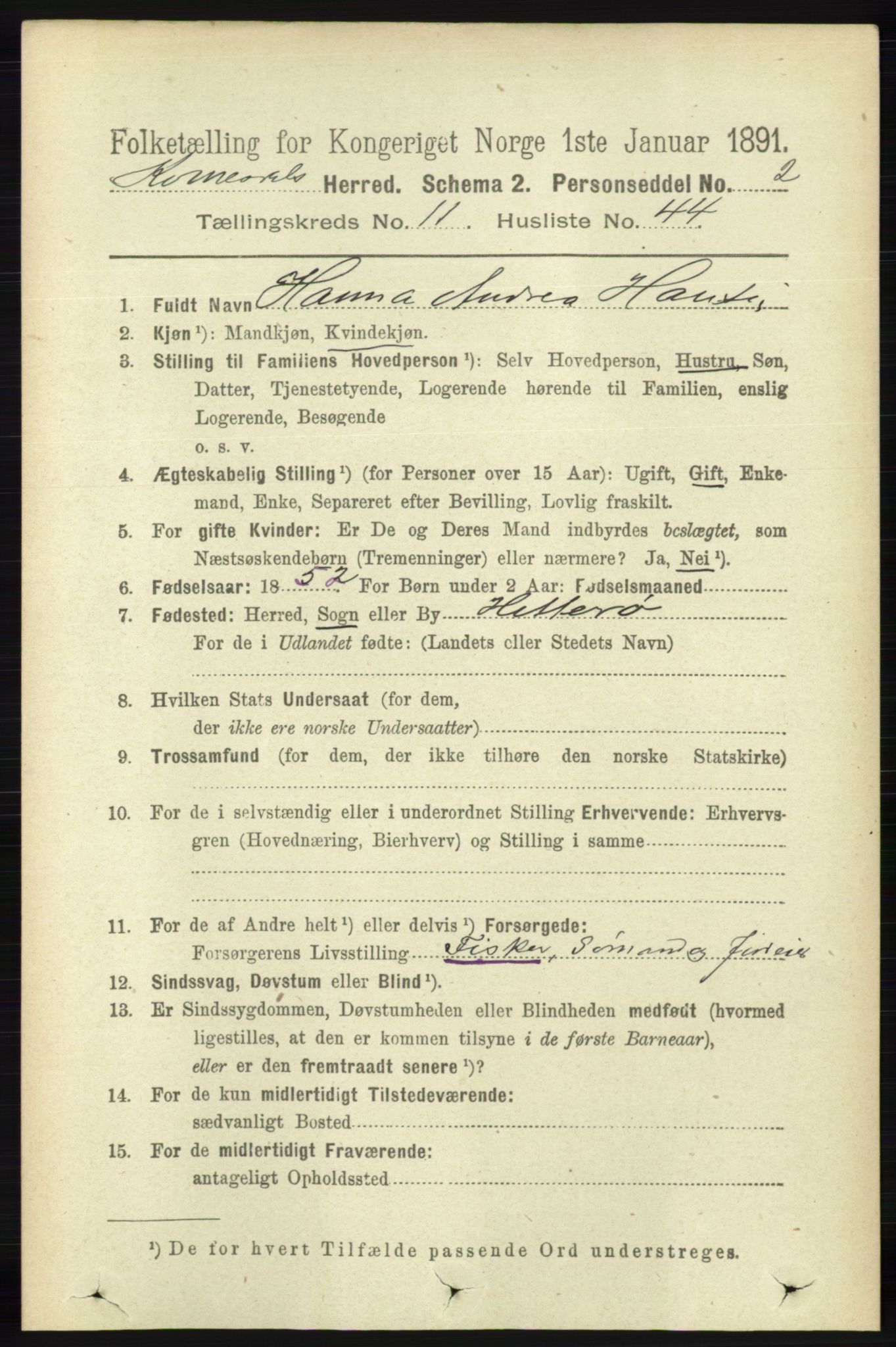 RA, 1891 census for 1037 Kvinesdal, 1891, p. 4735
