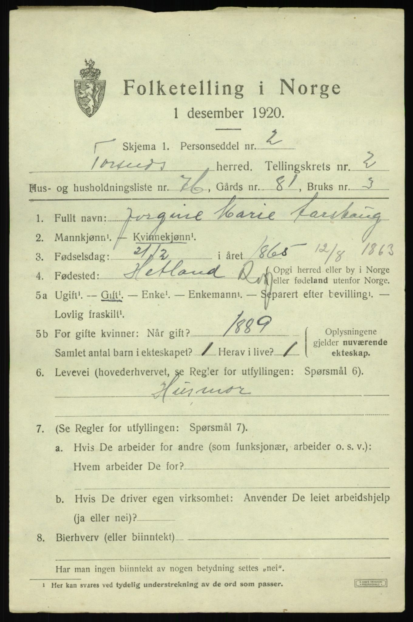 SAO, 1920 census for Torsnes, 1920, p. 2737