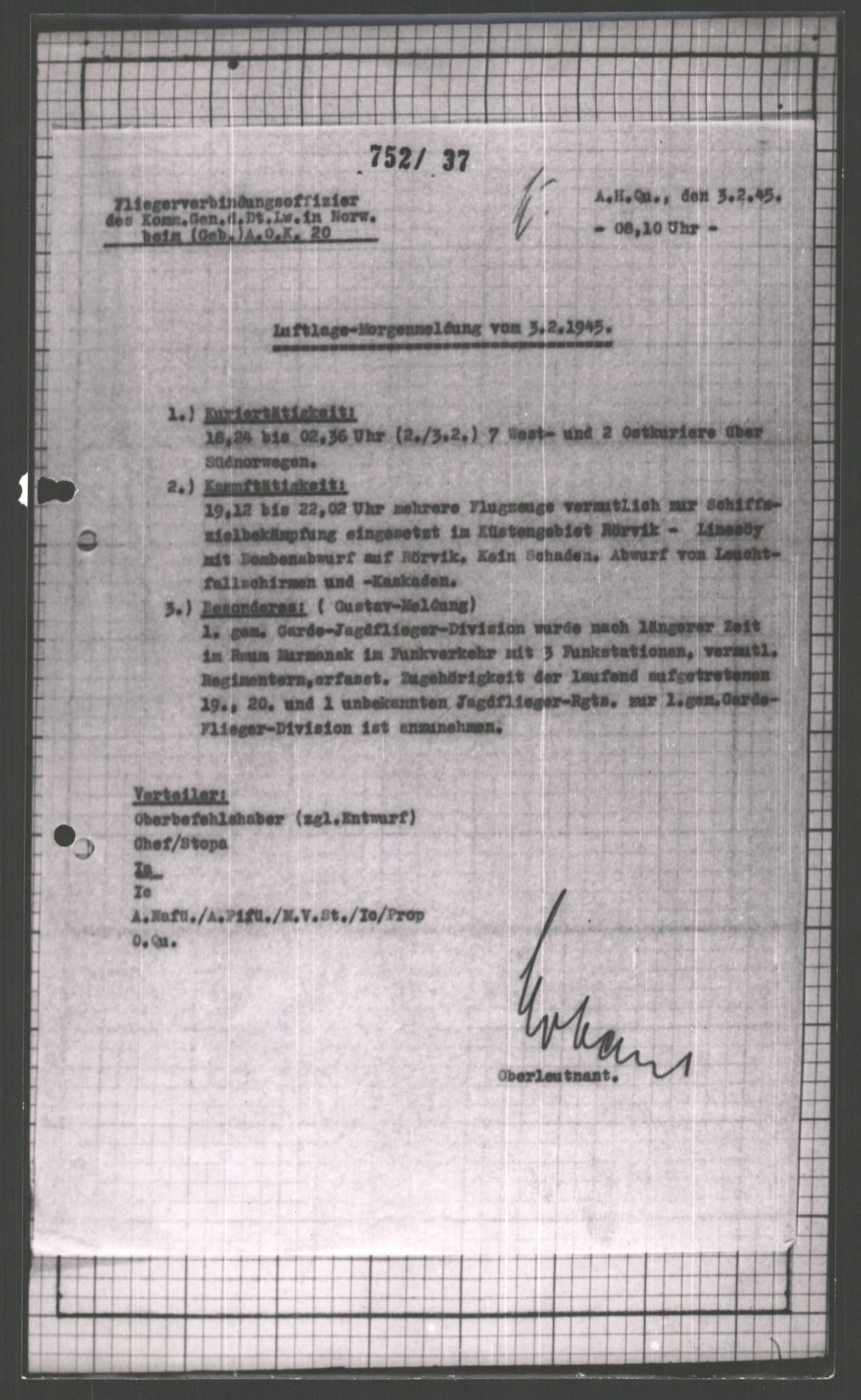 Forsvarets Overkommando. 2 kontor. Arkiv 11.4. Spredte tyske arkivsaker, AV/RA-RAFA-7031/D/Dar/Dara/L0002: Krigsdagbøker for 20. Gebirgs-Armee-Oberkommando (AOK 20), 1945, p. 435