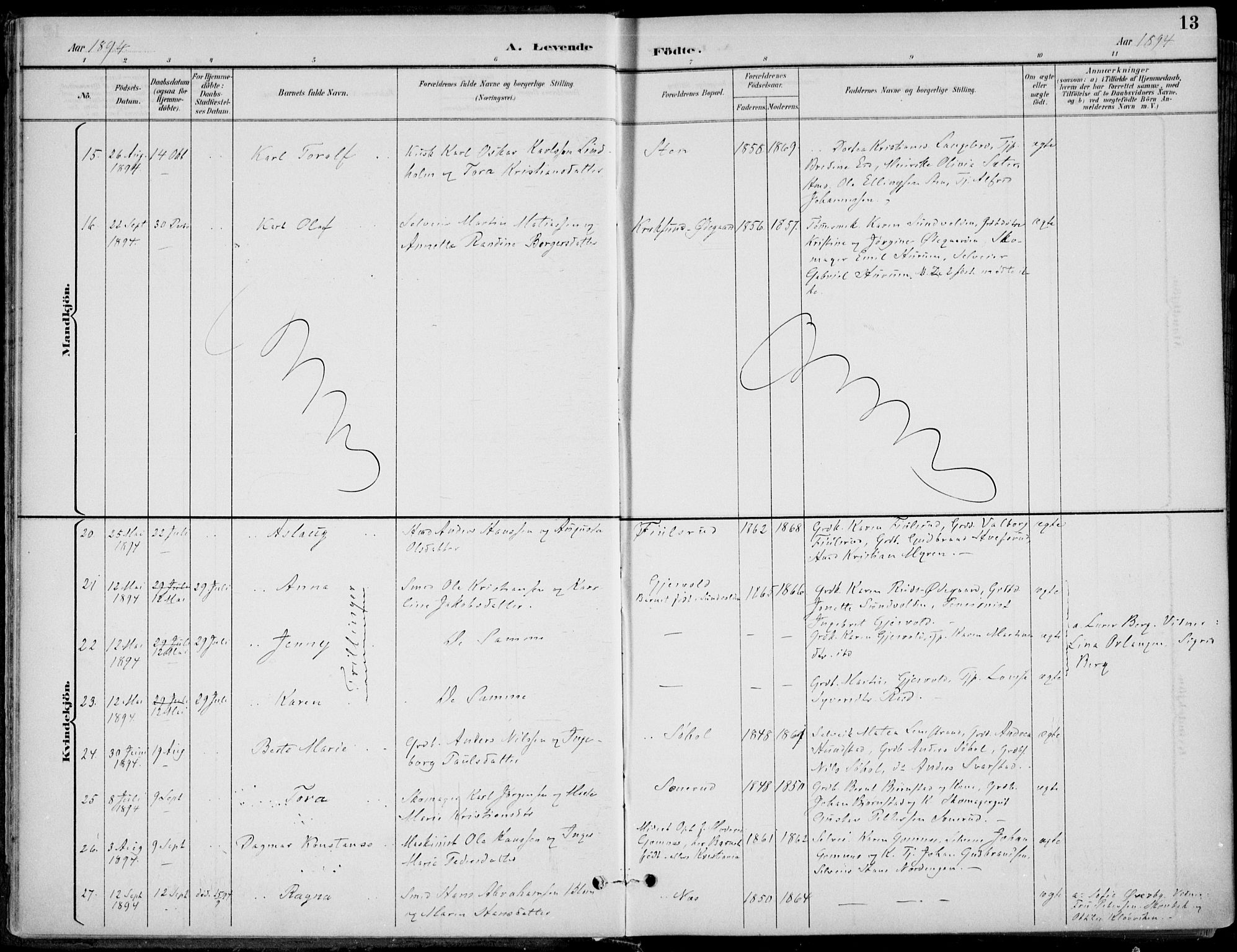 Hole kirkebøker, AV/SAKO-A-228/F/Fa/L0009: Parish register (official) no. I 9, 1892-1907, p. 13