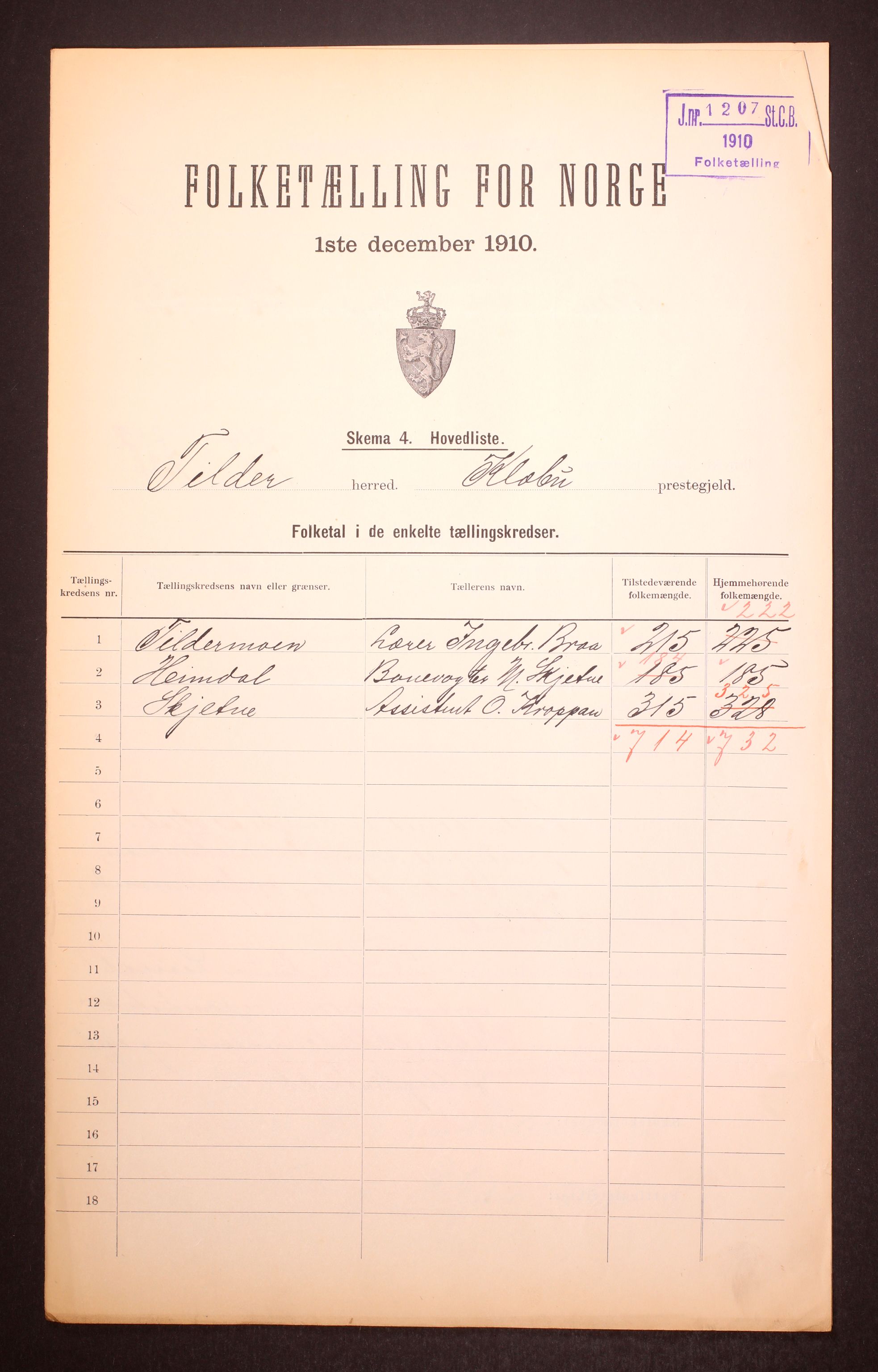 RA, 1910 census for Tiller, 1910, p. 2