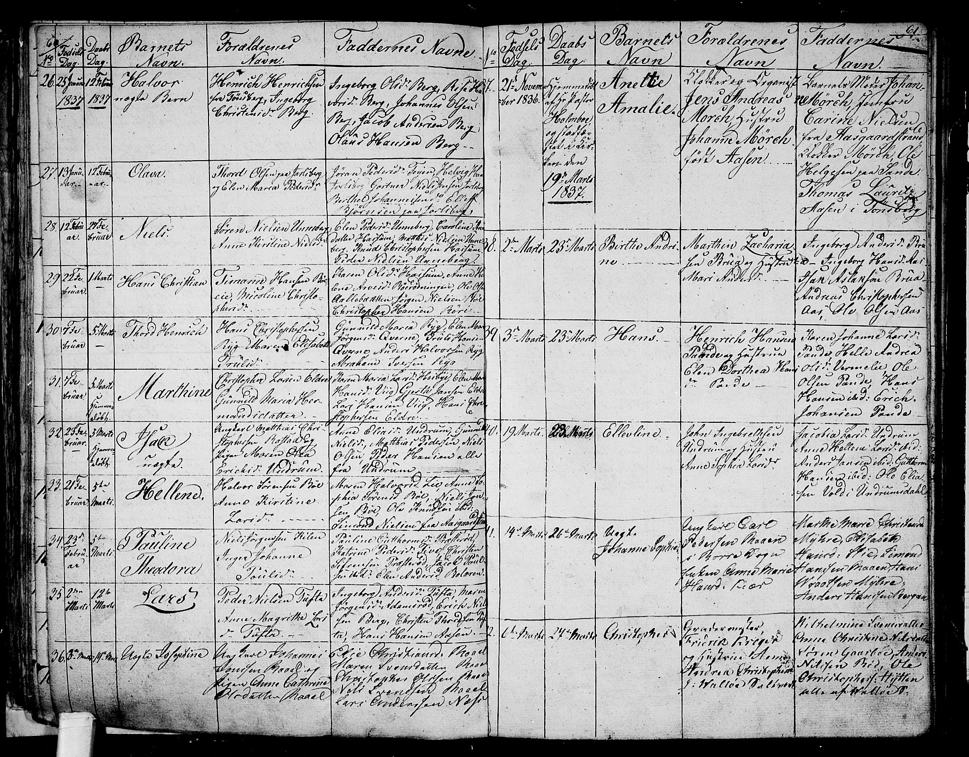 Sem kirkebøker, AV/SAKO-A-5/G/Ga/L0002: Parish register (copy) no. I 2, 1826-1844, p. 60-61