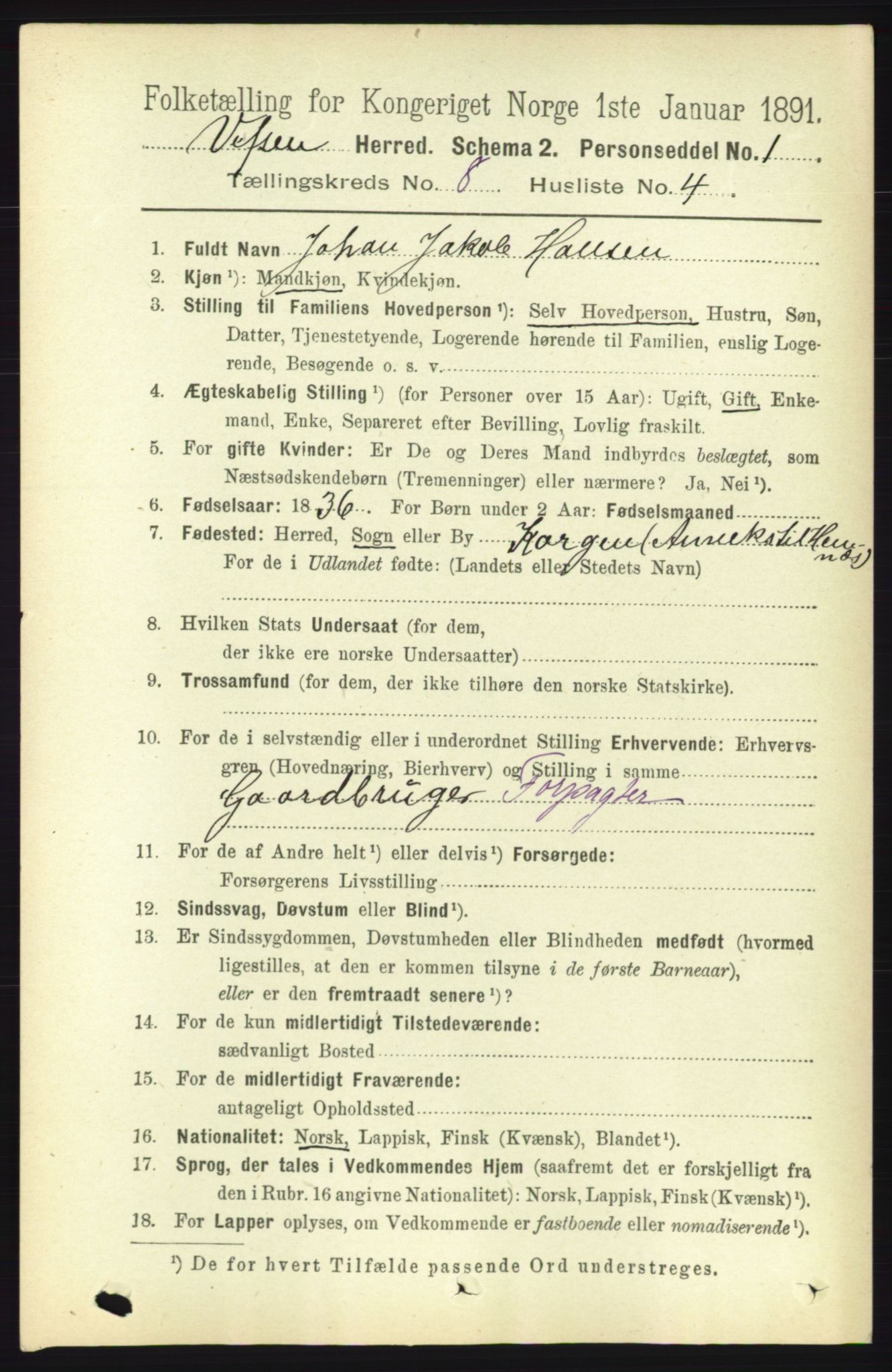 RA, 1891 census for 1824 Vefsn, 1891, p. 4253