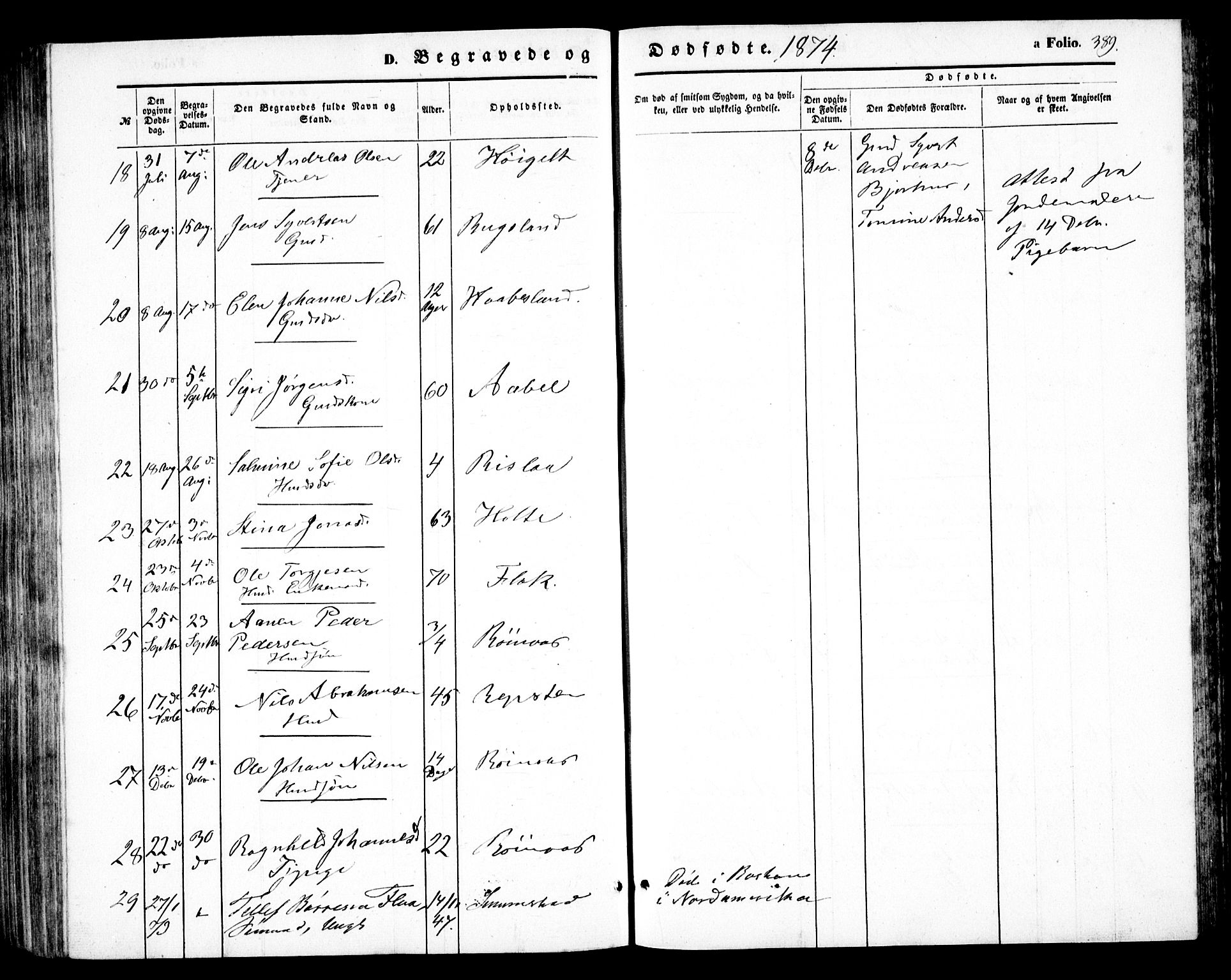 Birkenes sokneprestkontor, AV/SAK-1111-0004/F/Fb/L0002: Parish register (copy) no. B 2, 1849-1876, p. 389