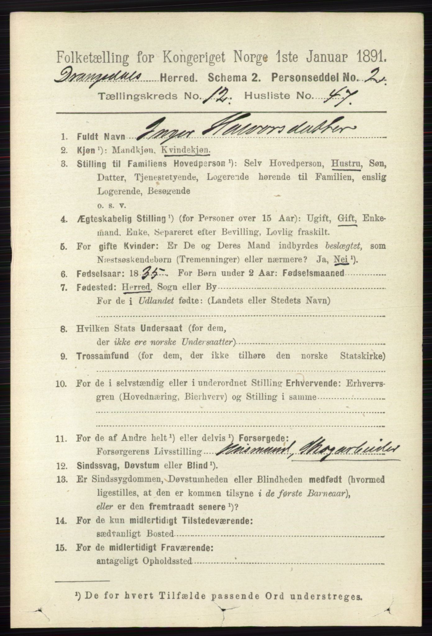 RA, 1891 census for 0817 Drangedal, 1891, p. 4663