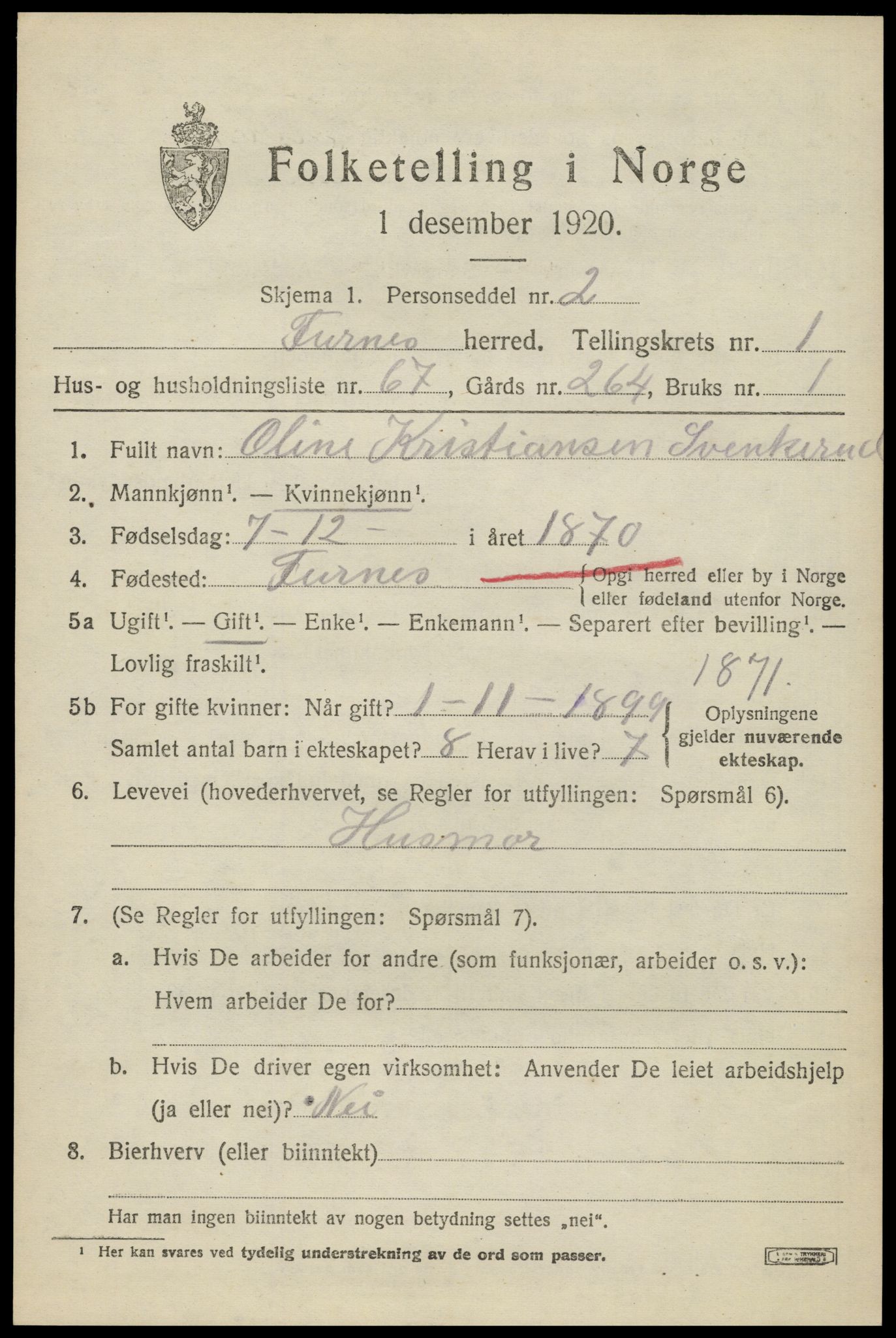 SAH, 1920 census for Furnes, 1920, p. 2425