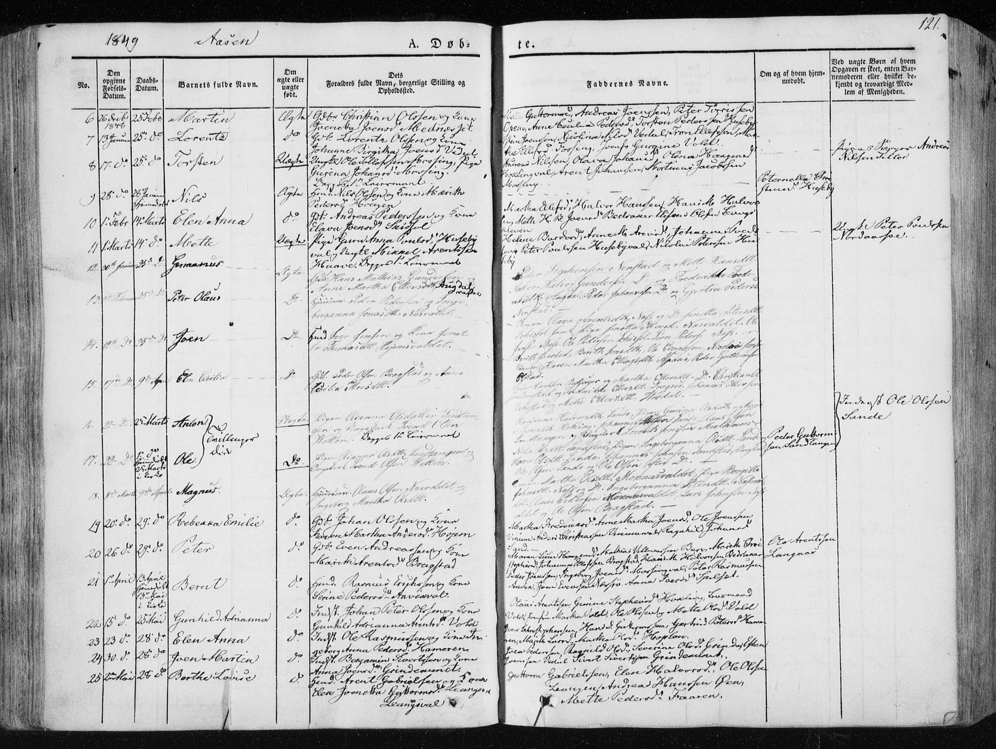 Ministerialprotokoller, klokkerbøker og fødselsregistre - Nord-Trøndelag, SAT/A-1458/713/L0115: Parish register (official) no. 713A06, 1838-1851, p. 121