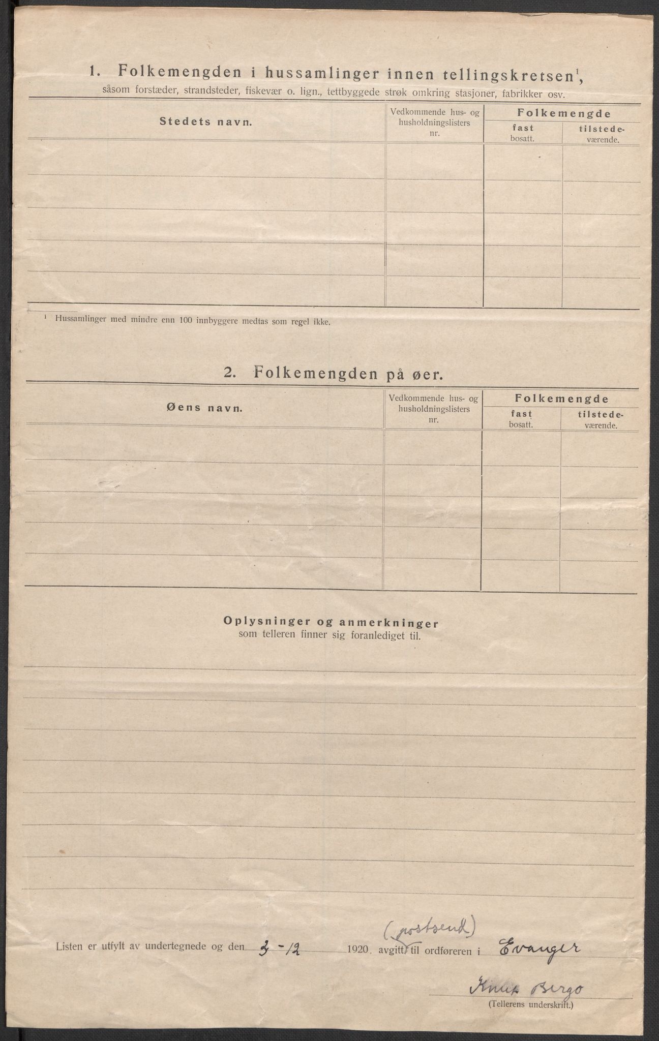 SAB, 1920 census for Evanger, 1920, p. 26