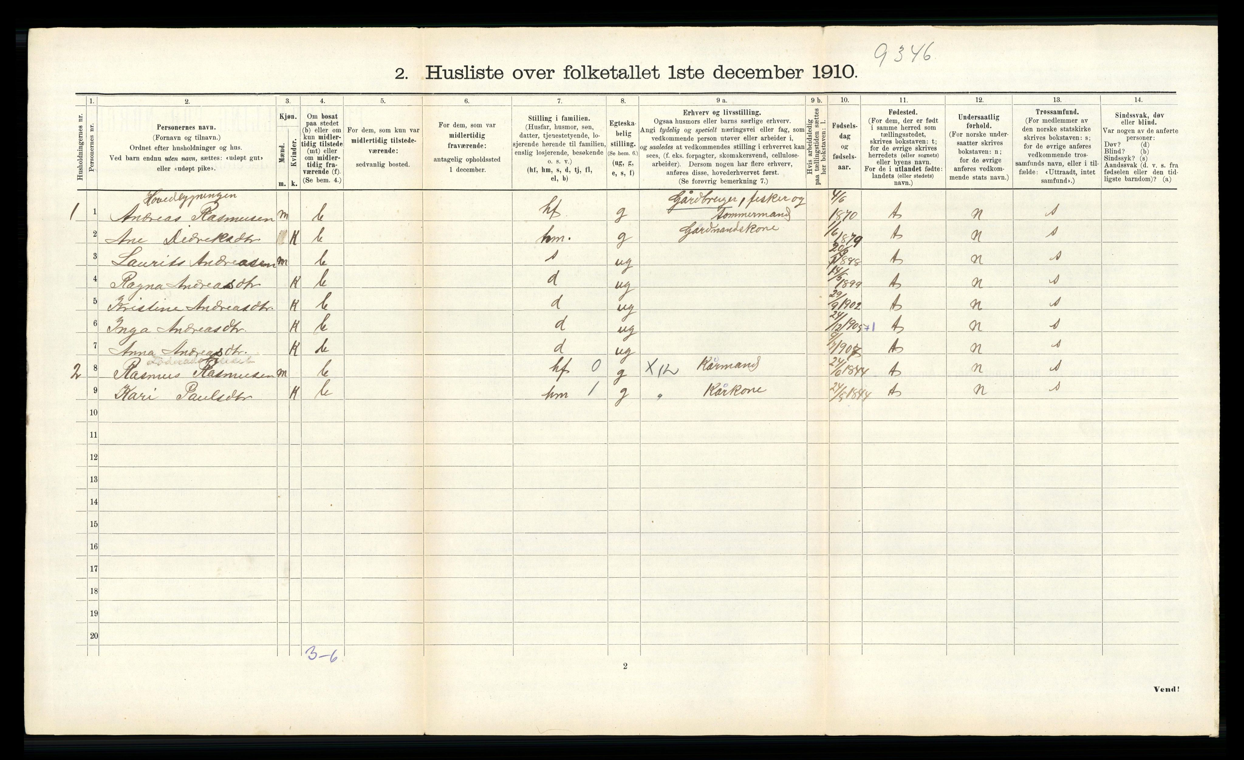 RA, 1910 census for Nord-Vågsøy, 1910, p. 140